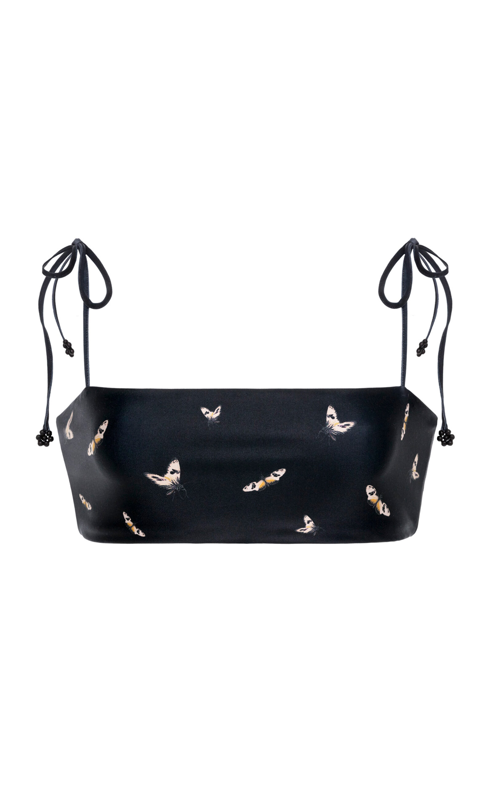 Agua By Agua Bendita Primavera Azucar Printed Cotton Bikini Top In Black