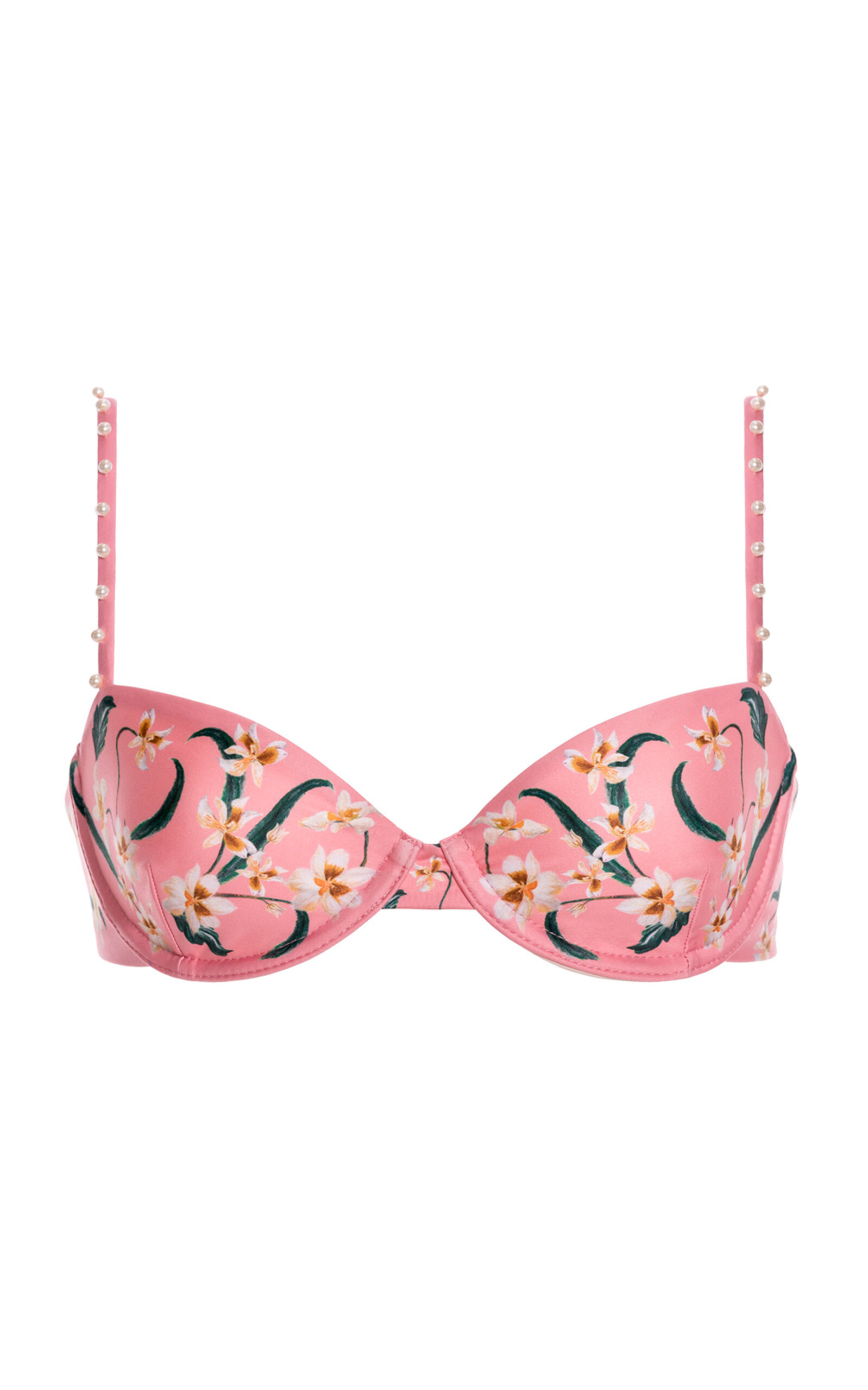 Agua By Agua Bendita Magdalena Promesa Embroidered Cotton Bikini Top In Pink