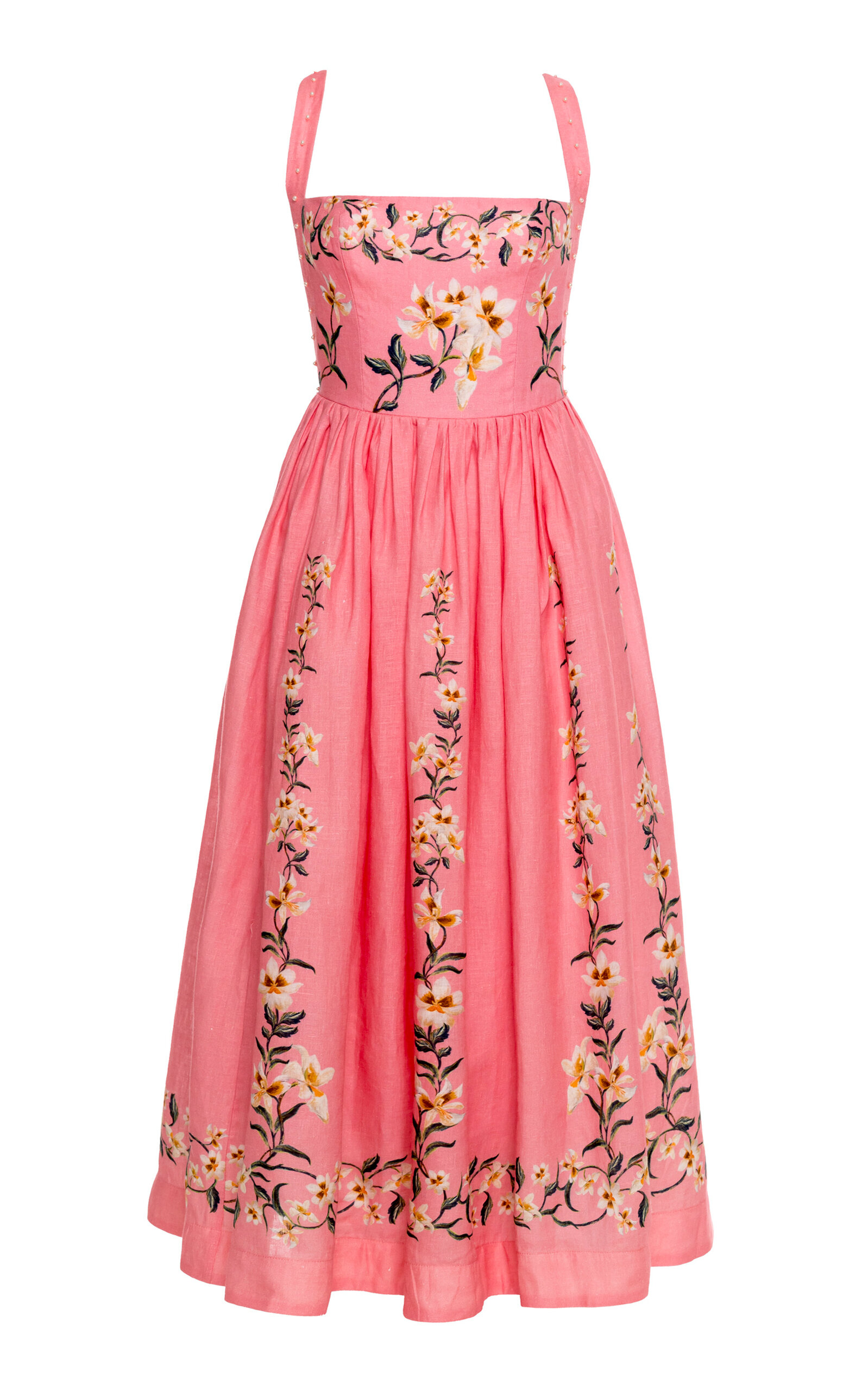 Agua By Agua Bendita Mielero Promesa Floral Printed Linen Midi Dress In Multi