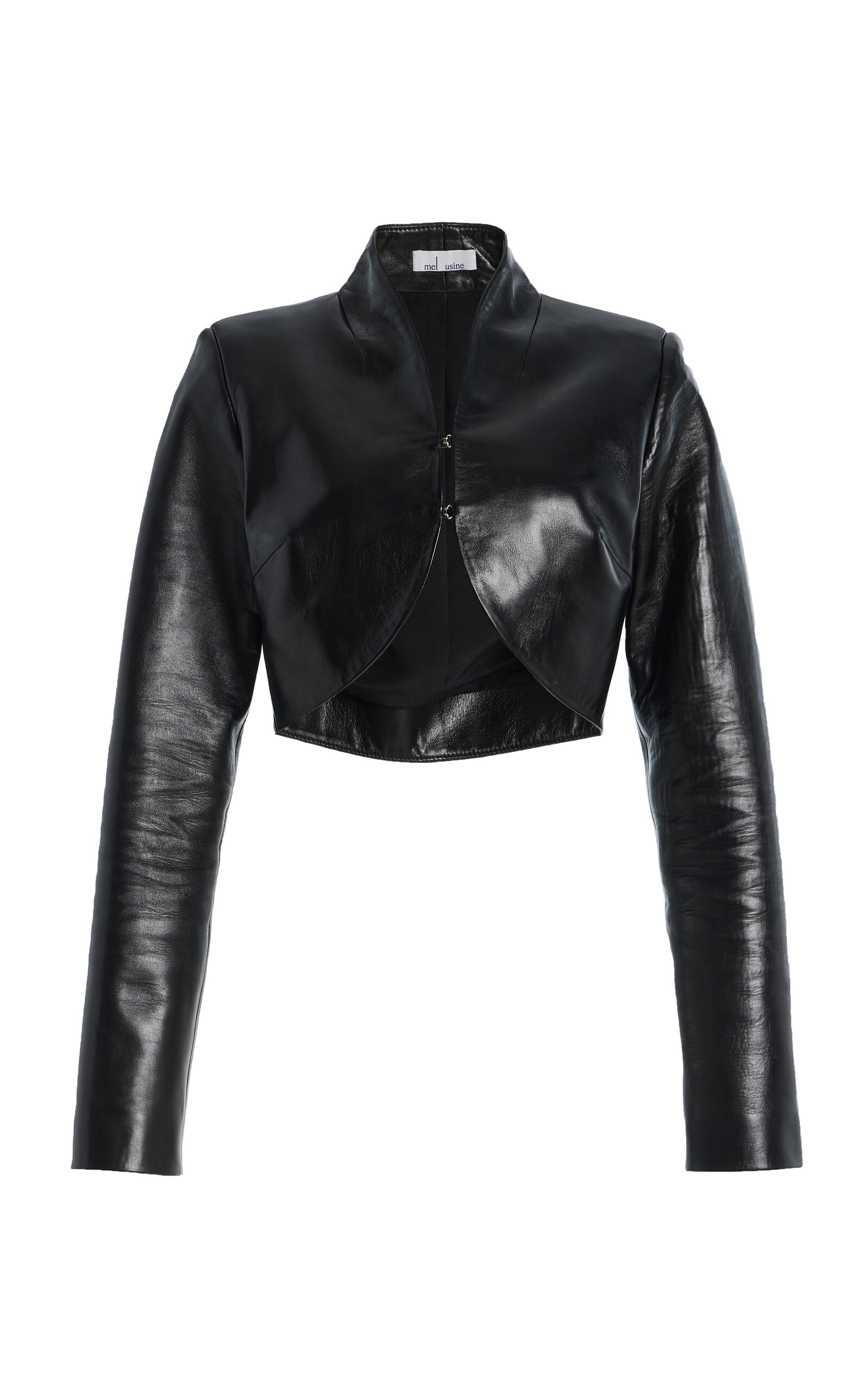 Mel Usine Anais Cropped Satin Leather Jacket In Black