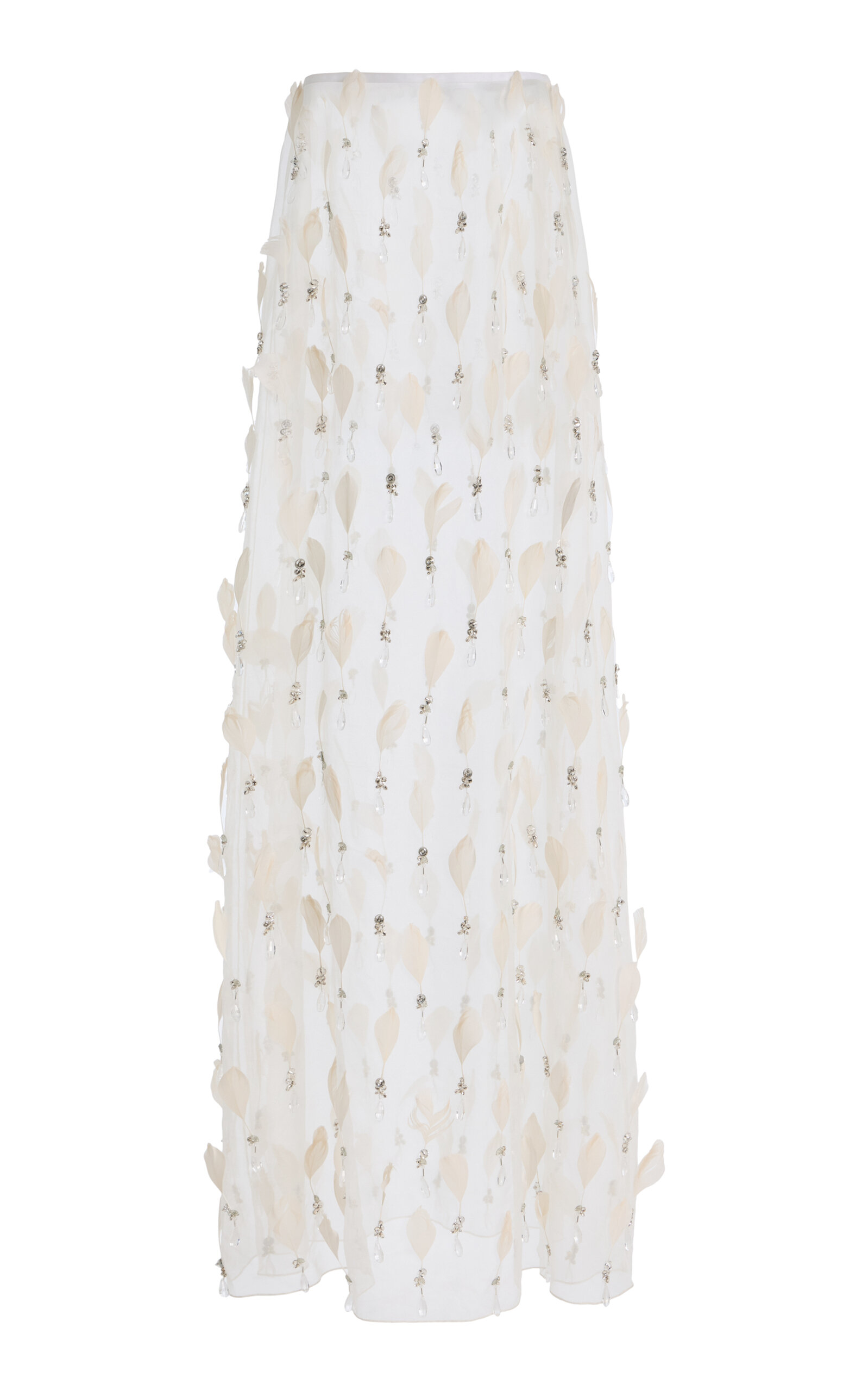 Mel Usine Sandrine Emrboidered Silk A-line Crystal Skirt - Off-White