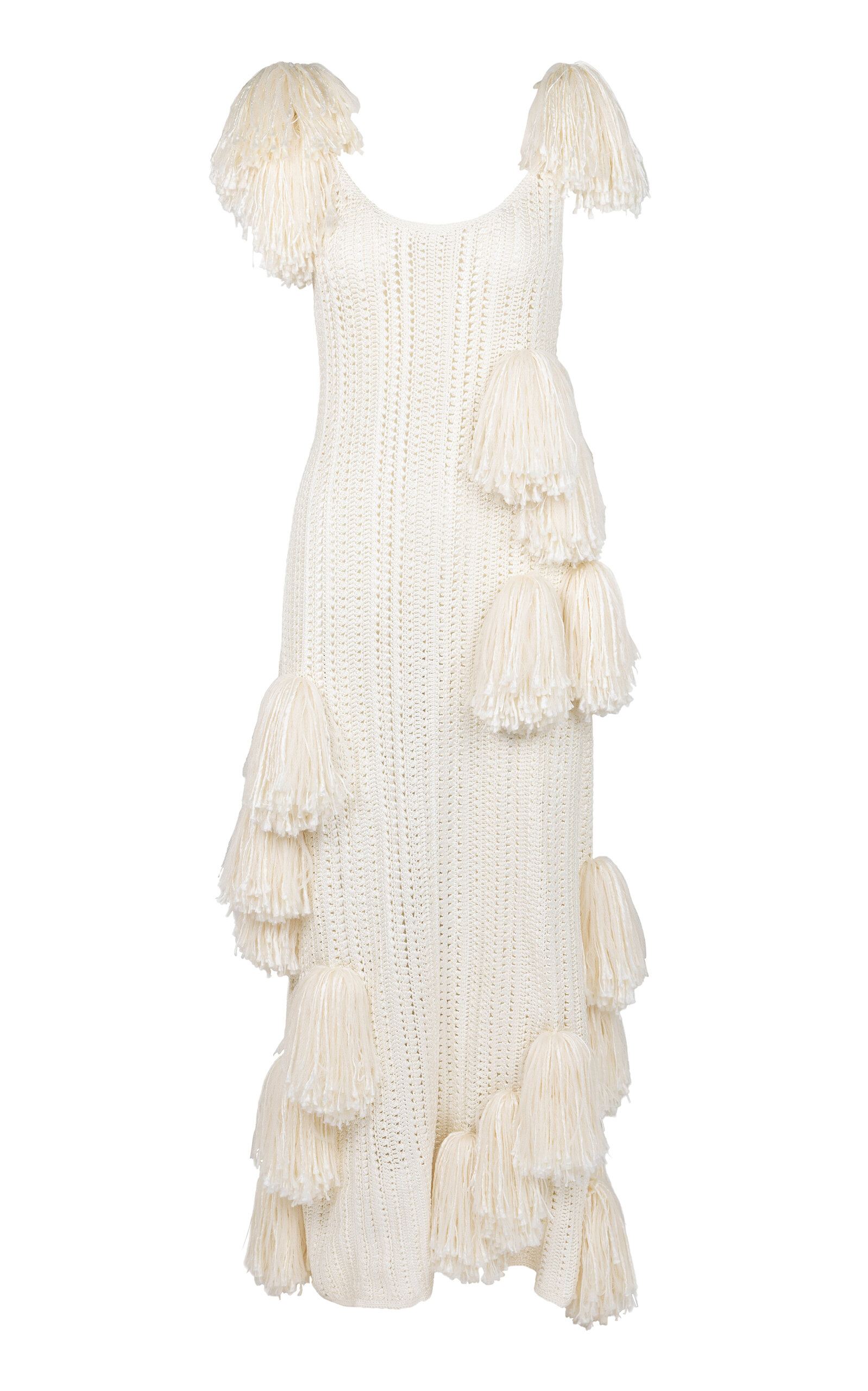 Heirlome Pom Pom Silk Midi Dress In Neutral