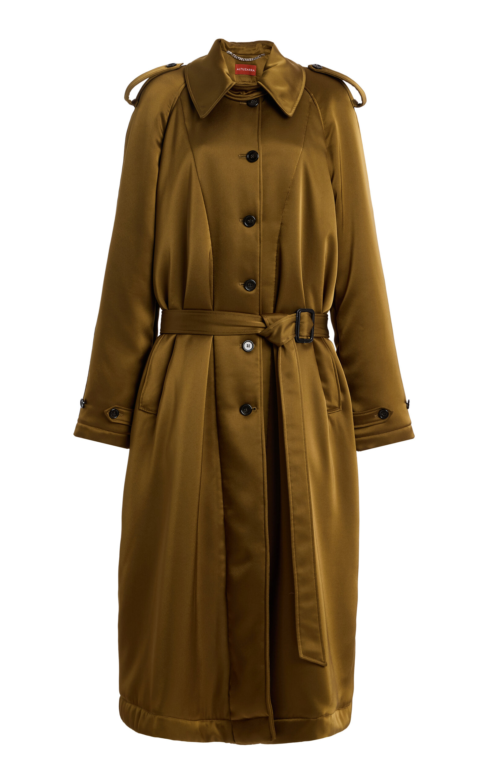Altuzarra Ace Belted Satin Coat In Green