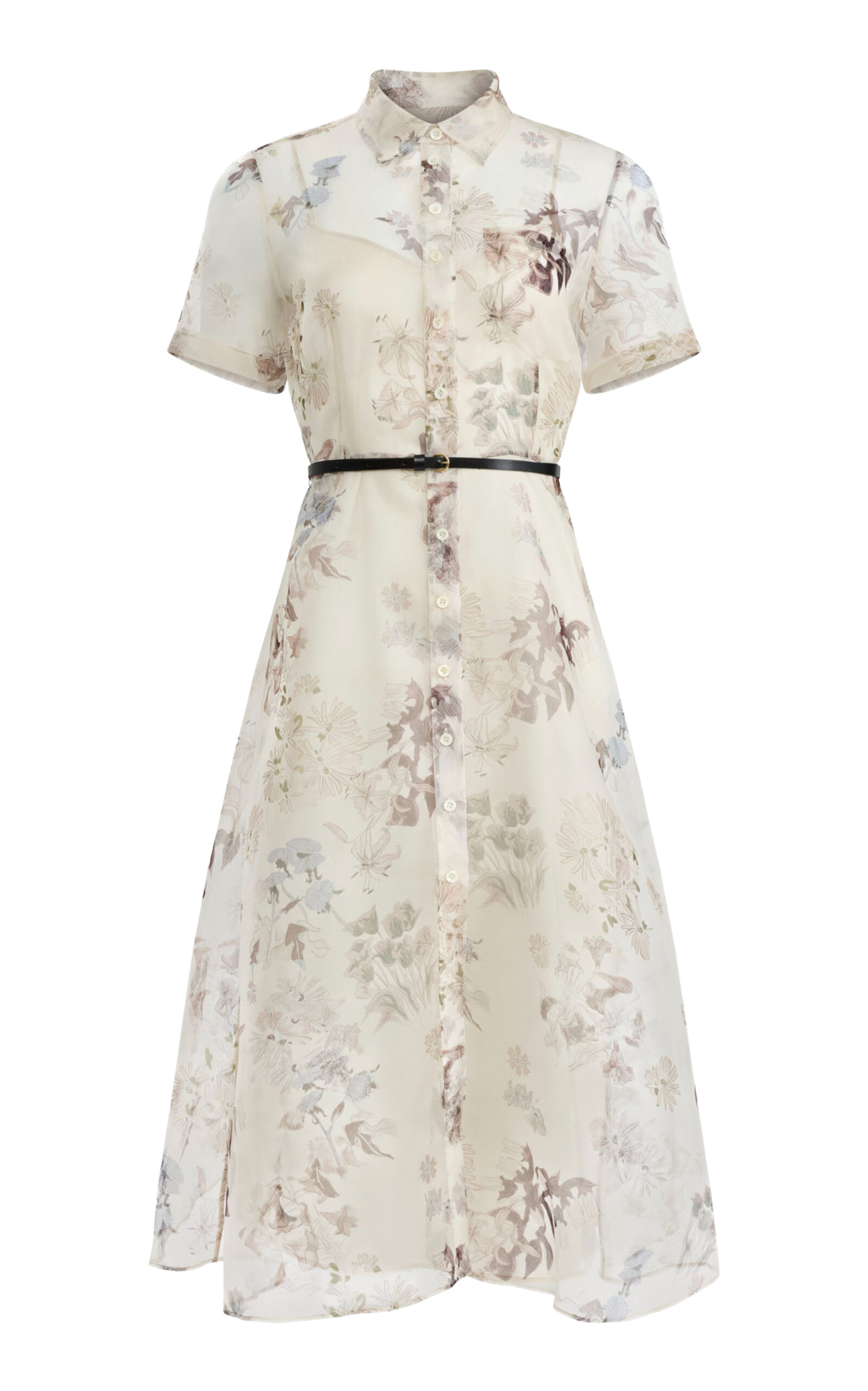 Altuzarra Kiera Floral Silk Midi Shirt Dress In White