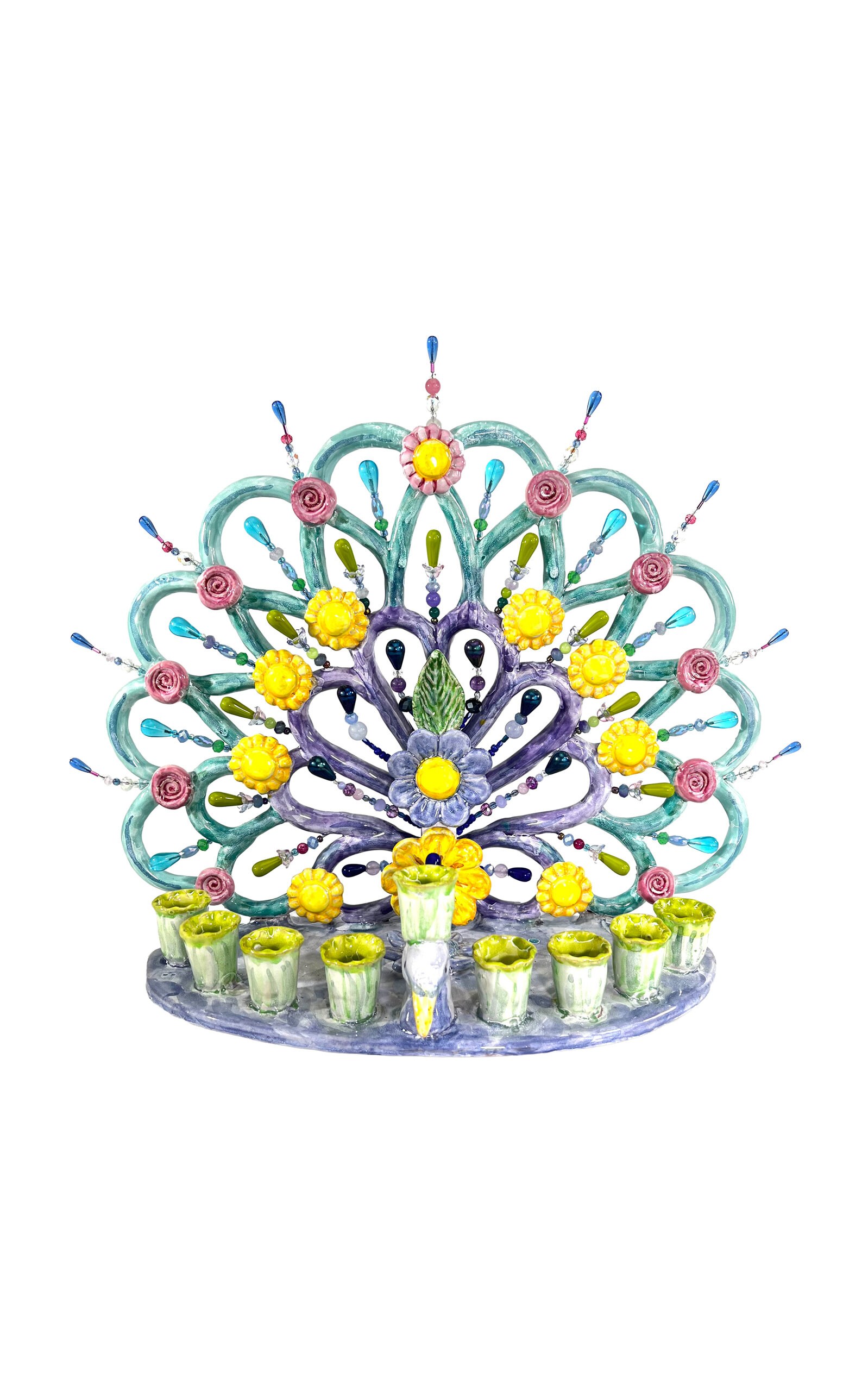 Liz Lauter Medium Peacock Menorah In Multi
