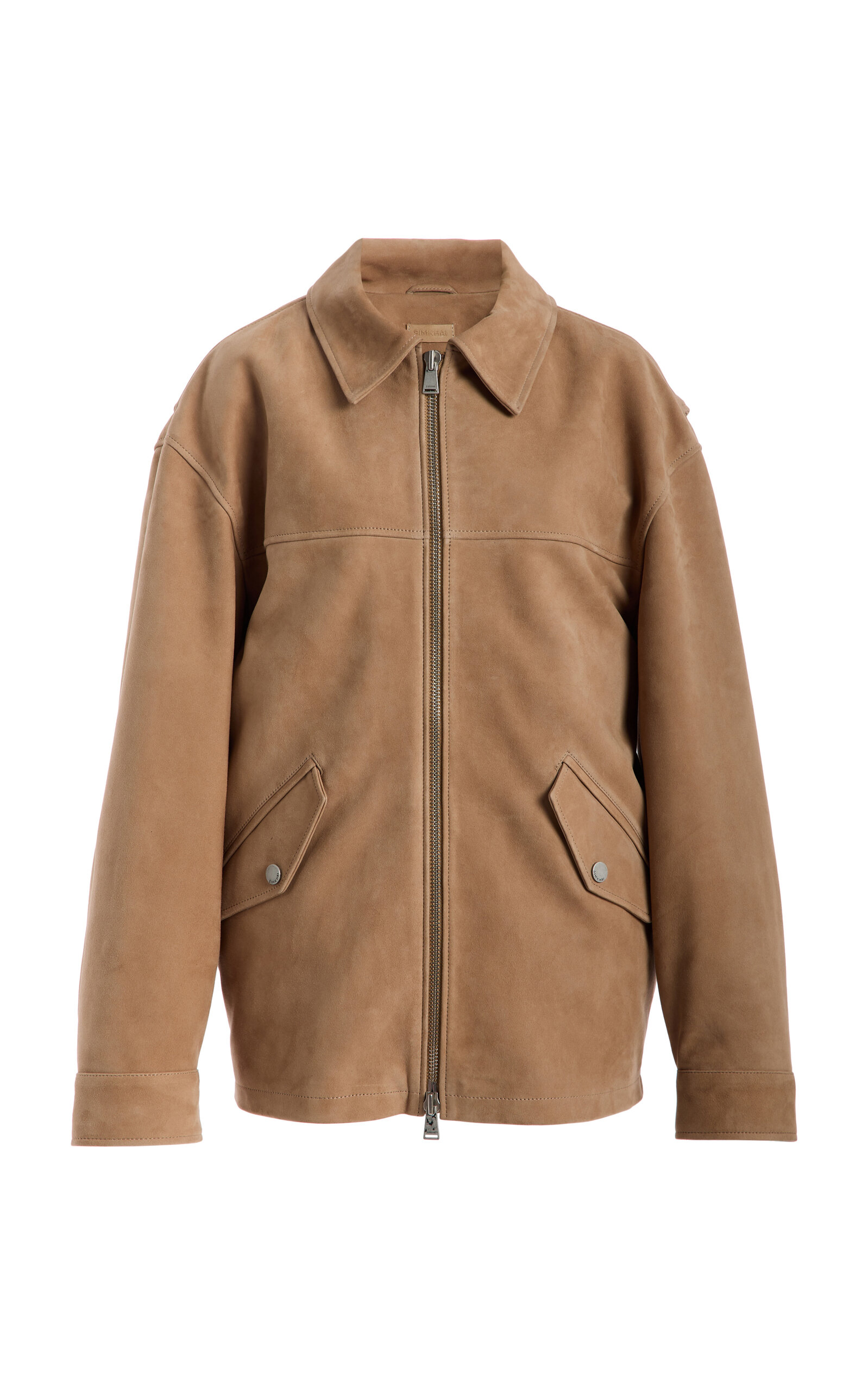 SIMKHAI Aslan Lambskin-Cotton Long Suede Jacket - Brown