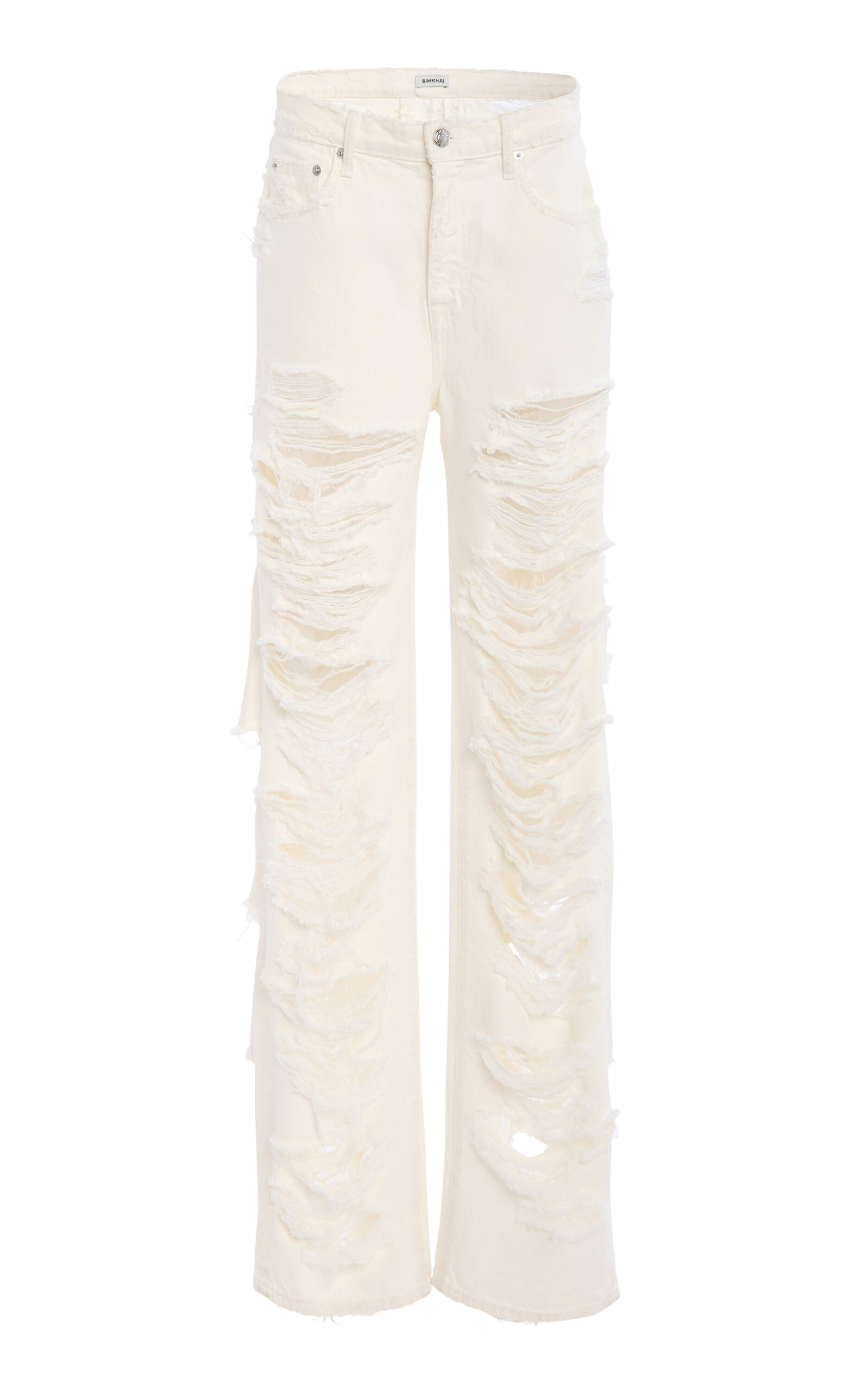 SIMKHAI Erie High-Waist Distressed Cotton Pants - Ivory