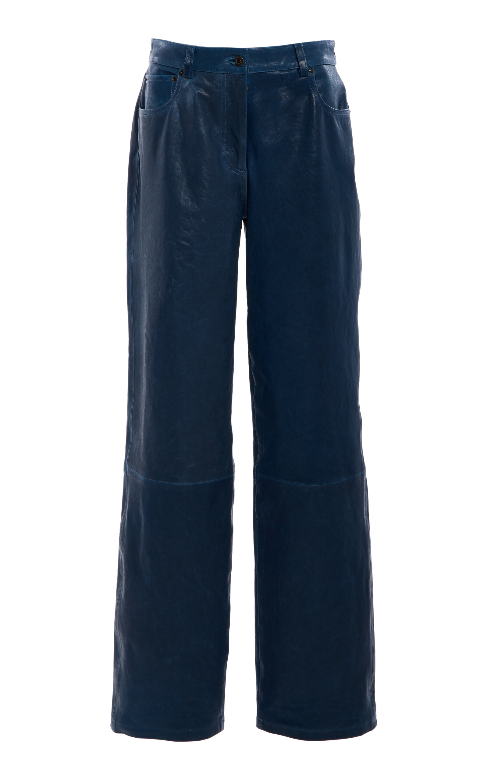 SIMKHAI Ambrose Leather High-Waist Pants - Blue