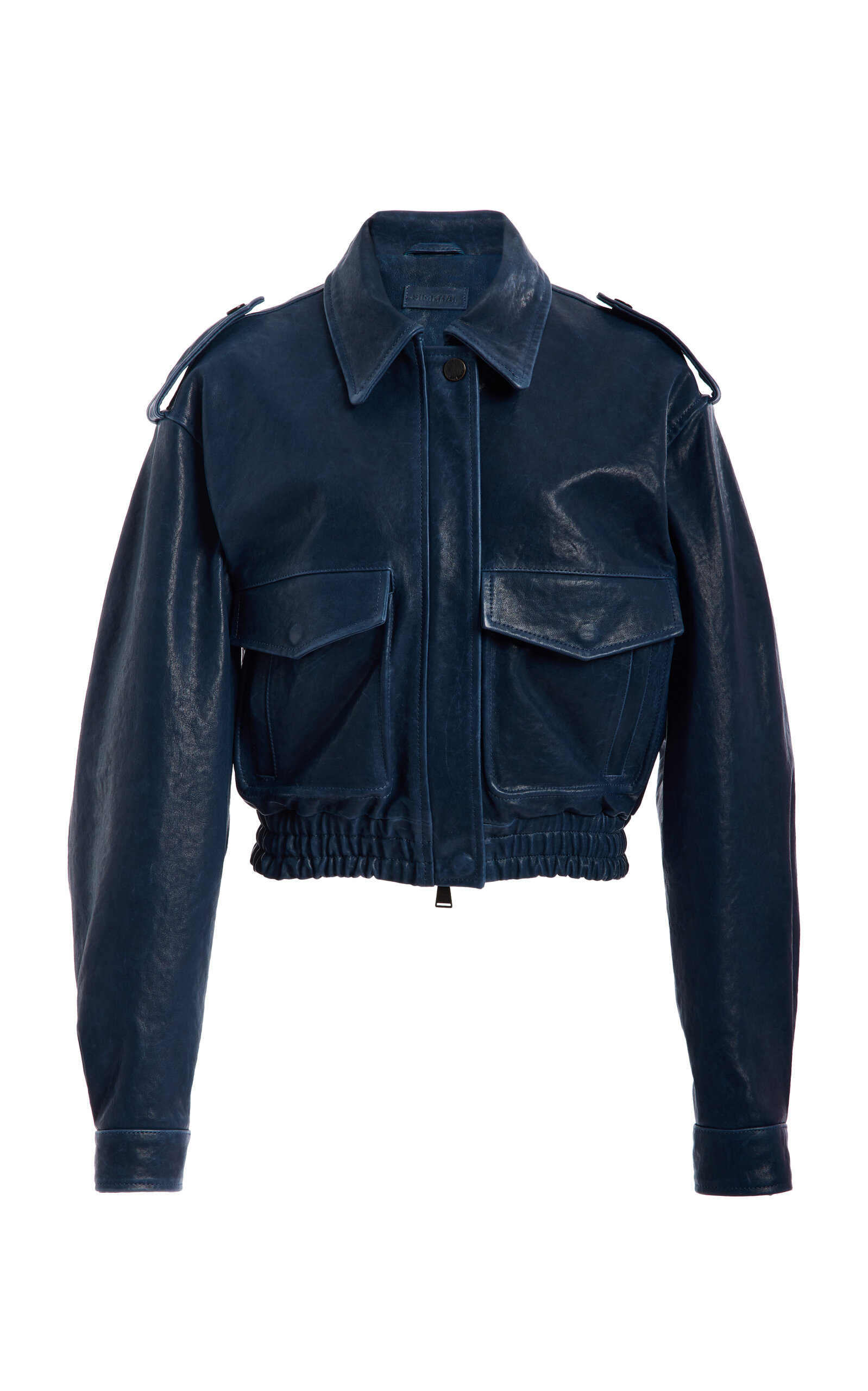 Simkhai Roland Leather Cropped Jacket In Blue
