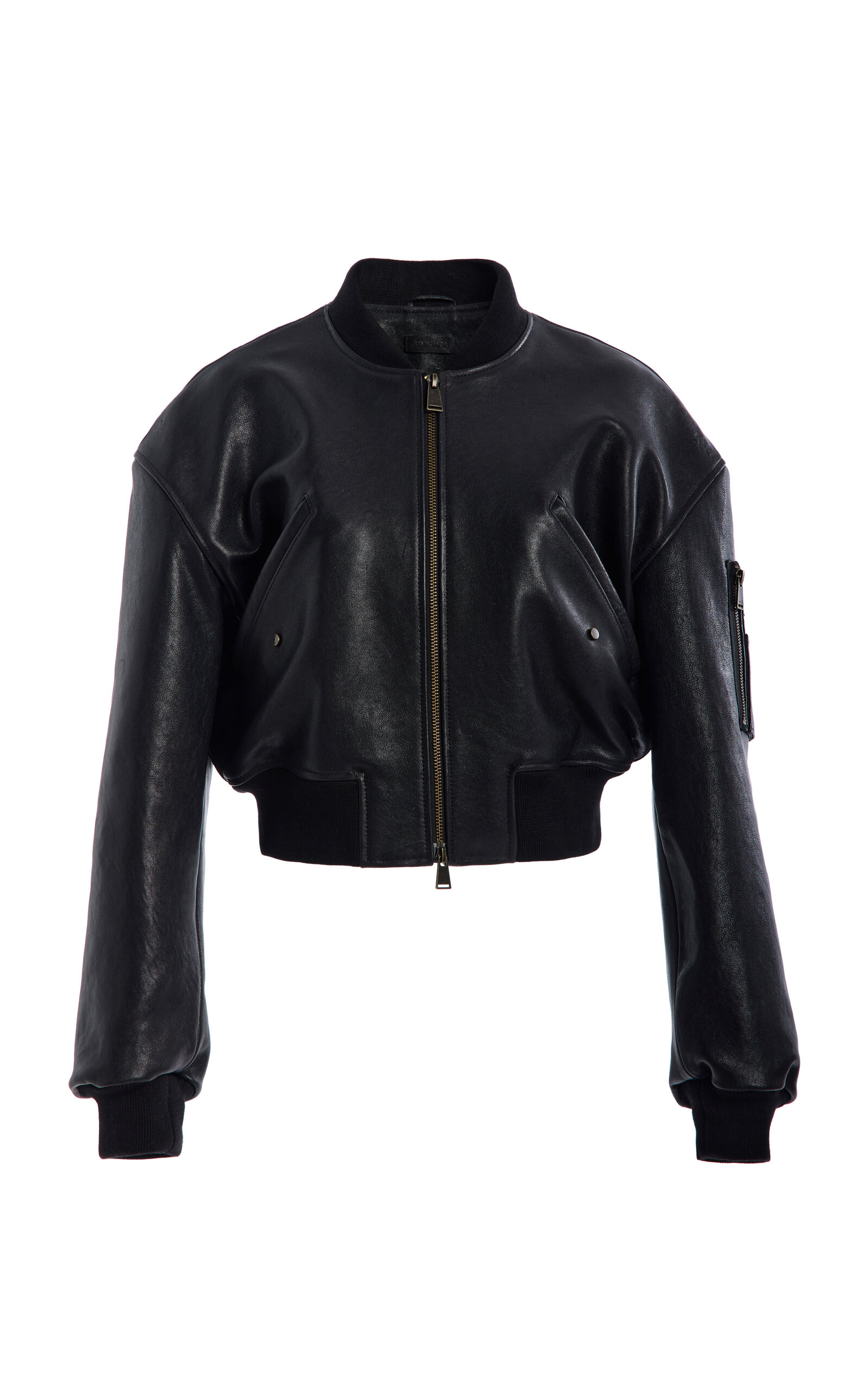 SIMKHAI Aiden Distressed Leather Bomber Jacket - Black