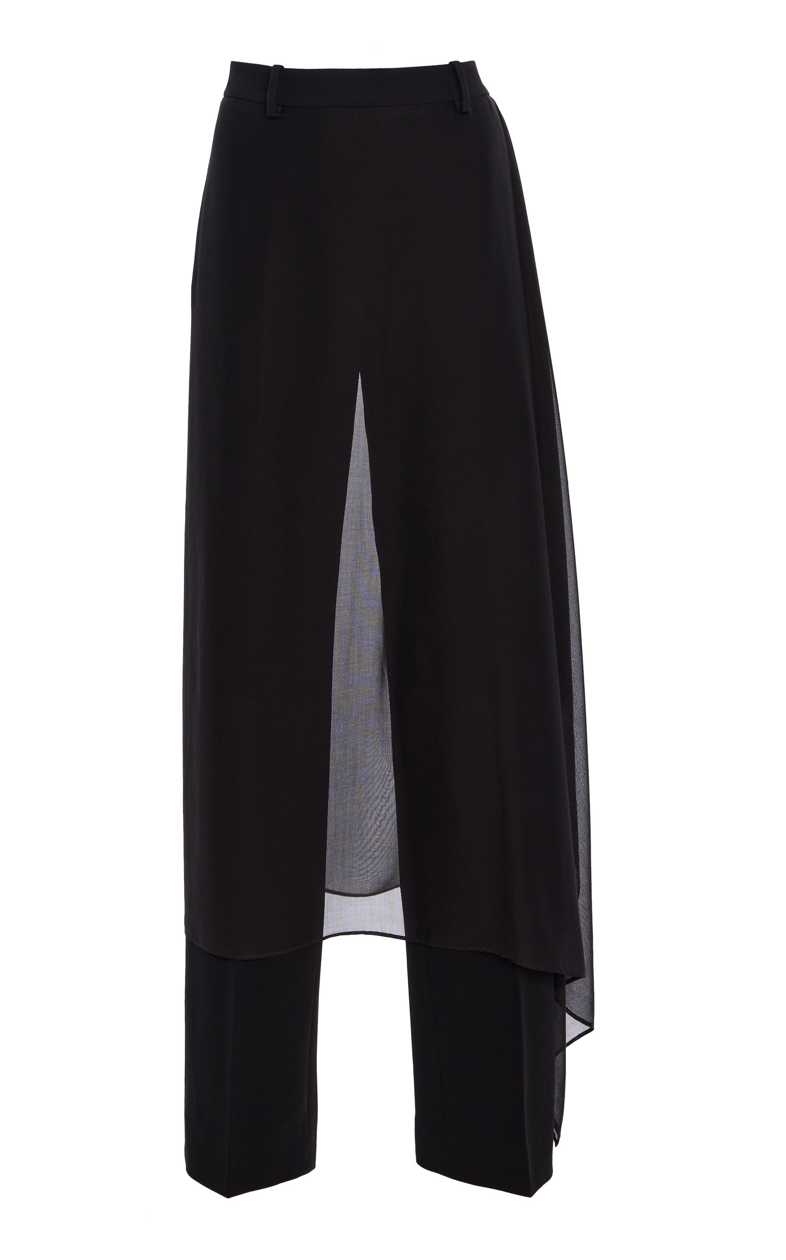 Michael Kors Skirt-veiled Stretch-wool Crepe Straight-leg Pants In Black