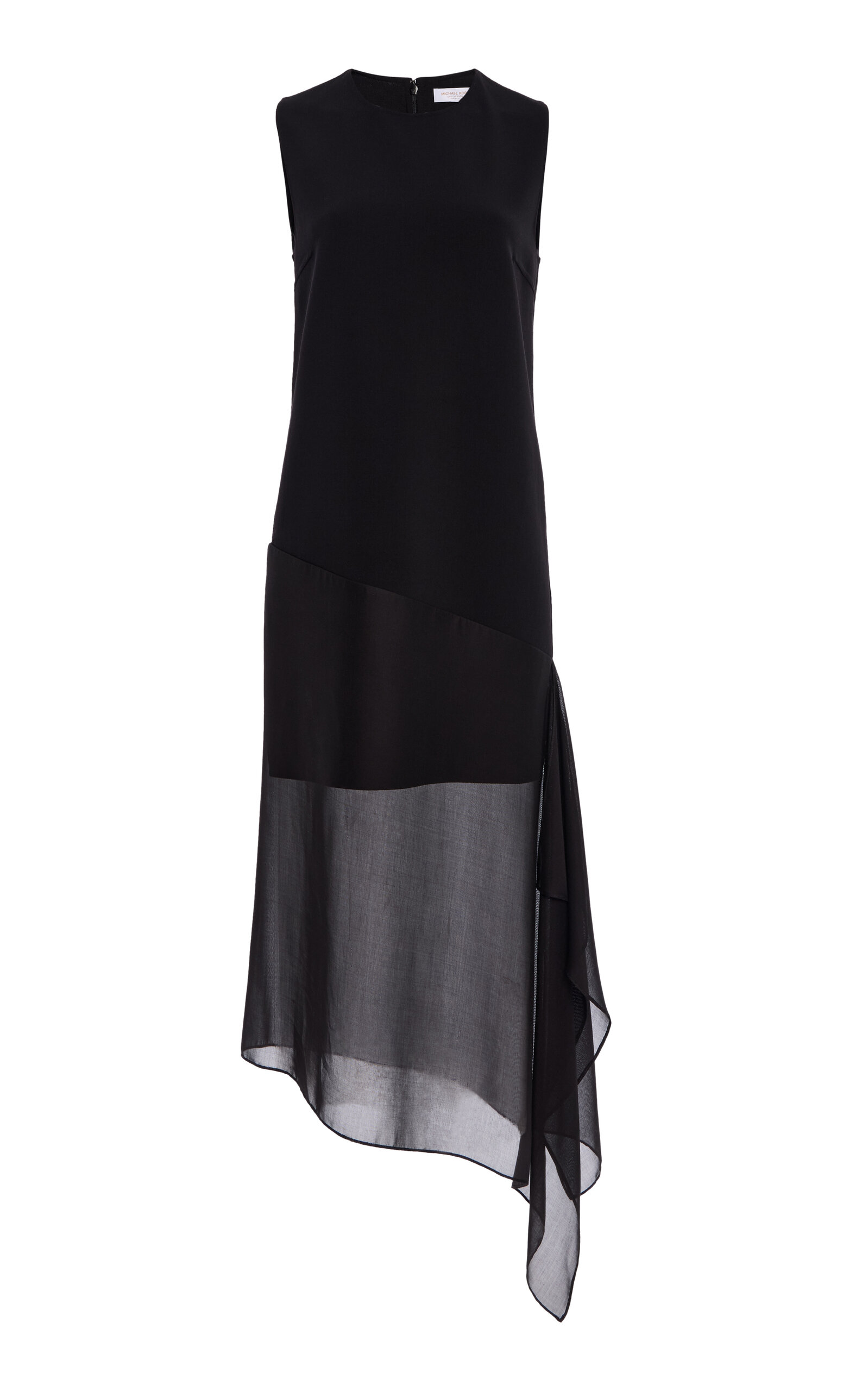 Michael Kors Skirt-veiled Stretch-wool Crepe Midi Dress In Black