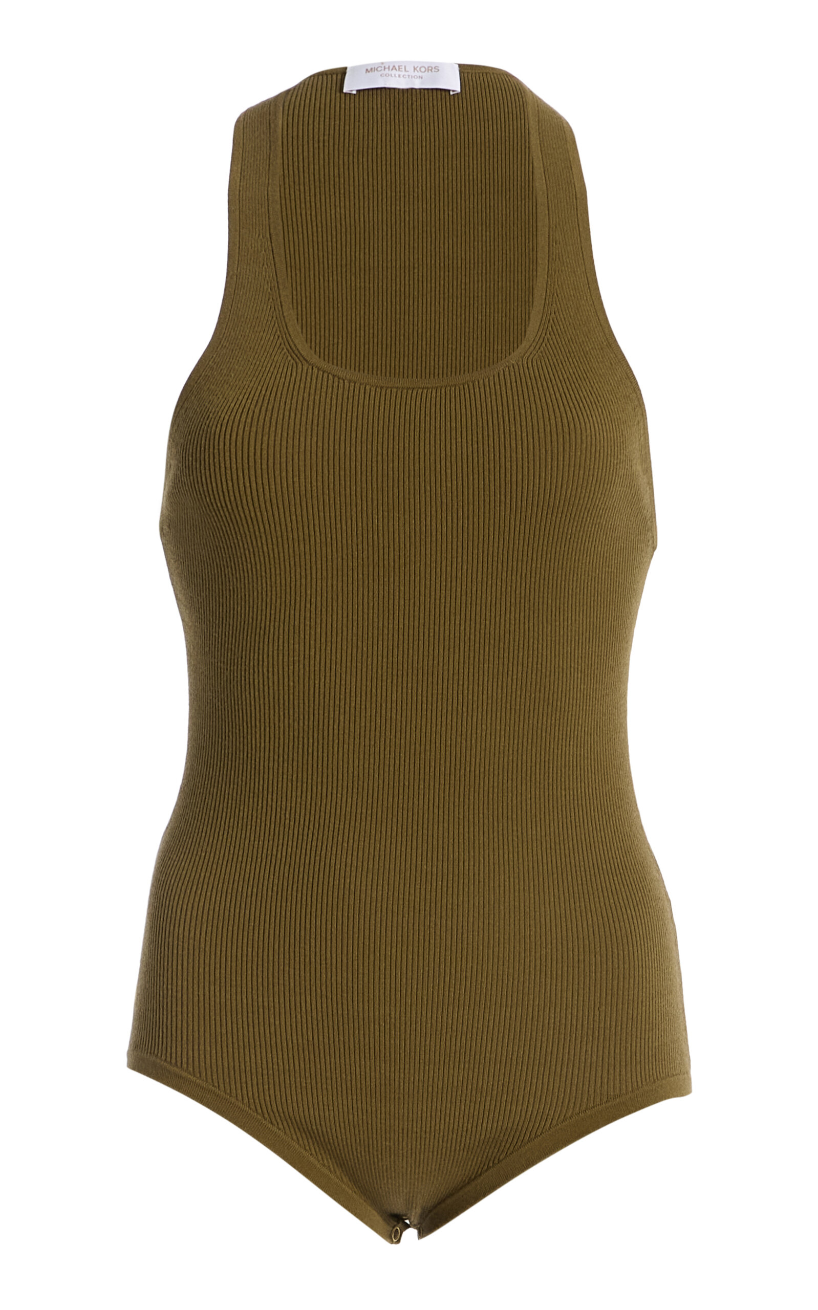 Michael Kors Collection Scoop Neck Ribbed Bodysuit - Olive - XS