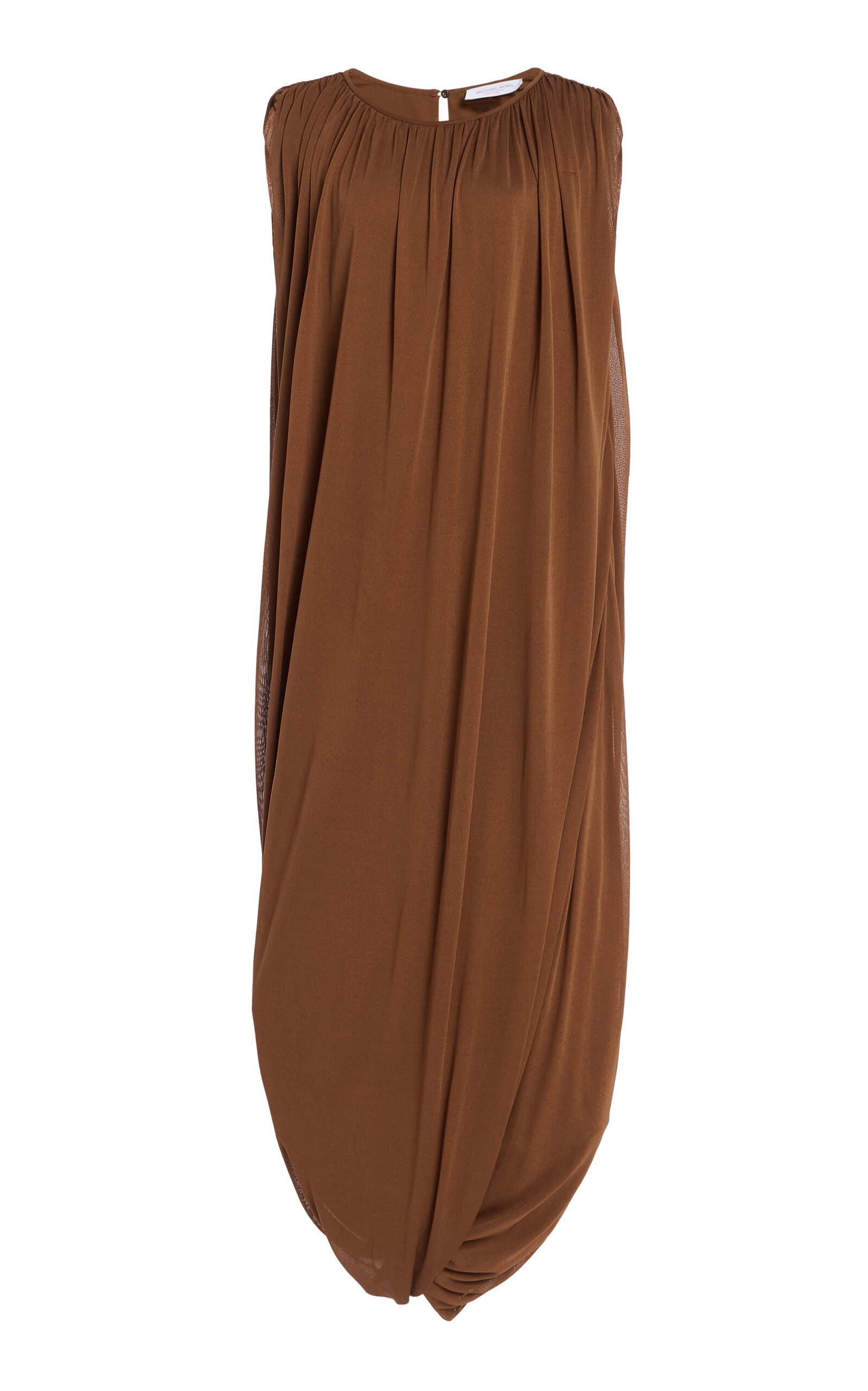Michael Kors Draped Chiffon Jersey Midi Dress In Brown