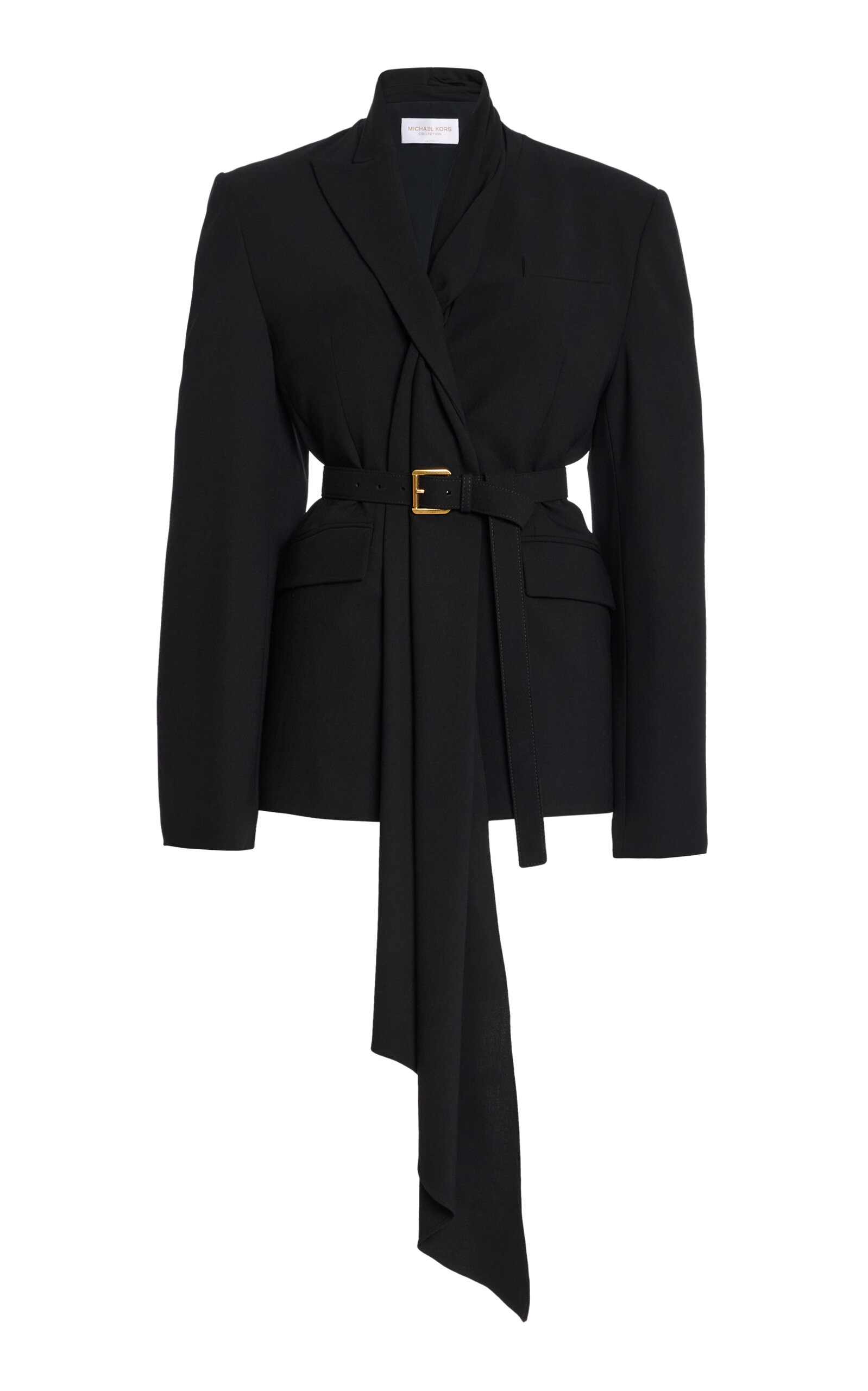 Michael Kors Collection Scarf-Detailed Stretch-Tissue Wool Crepe Blazer - Black