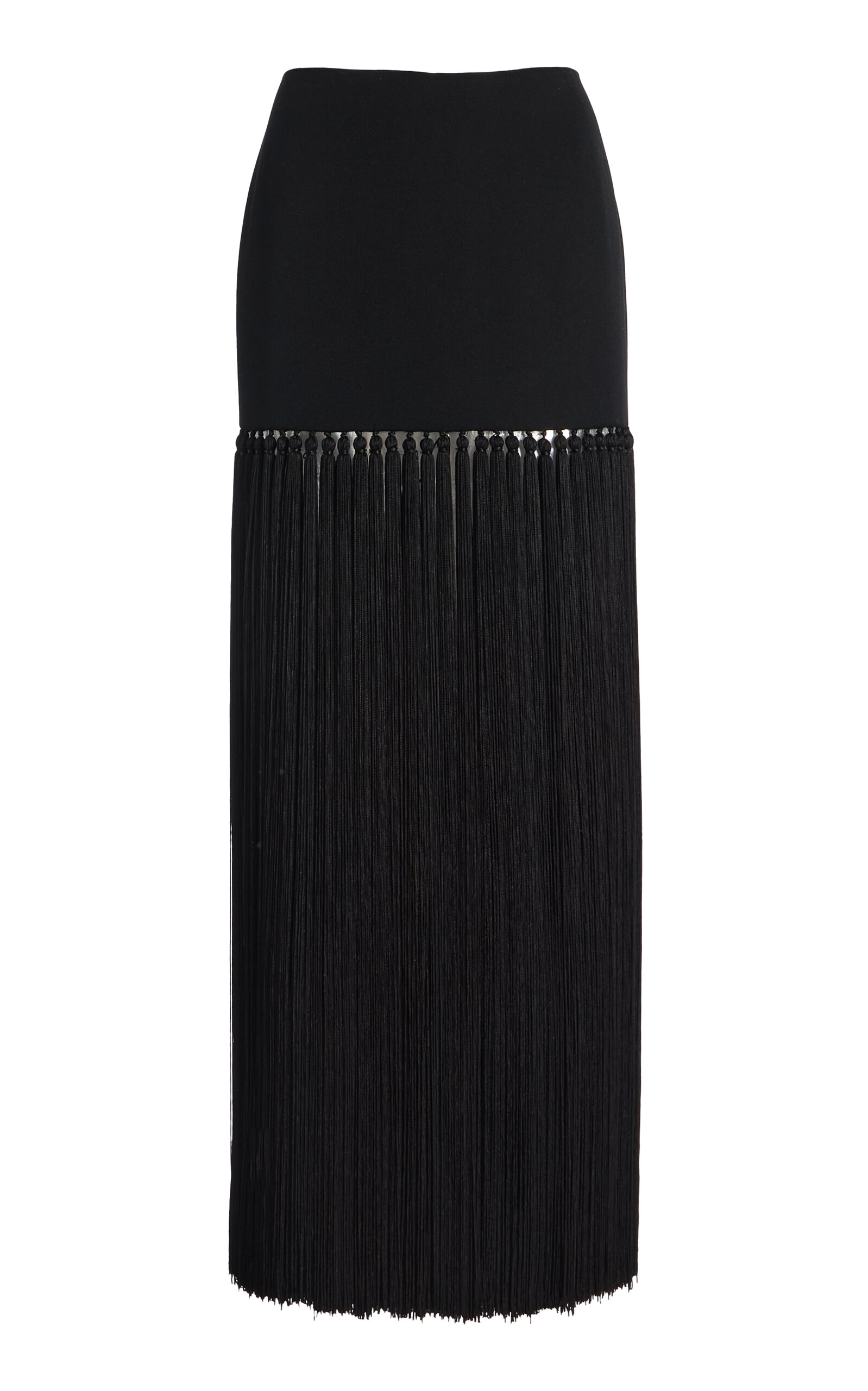 Michael Kors Tassel-detailed Wool Gabardine Midi Skirt In Black