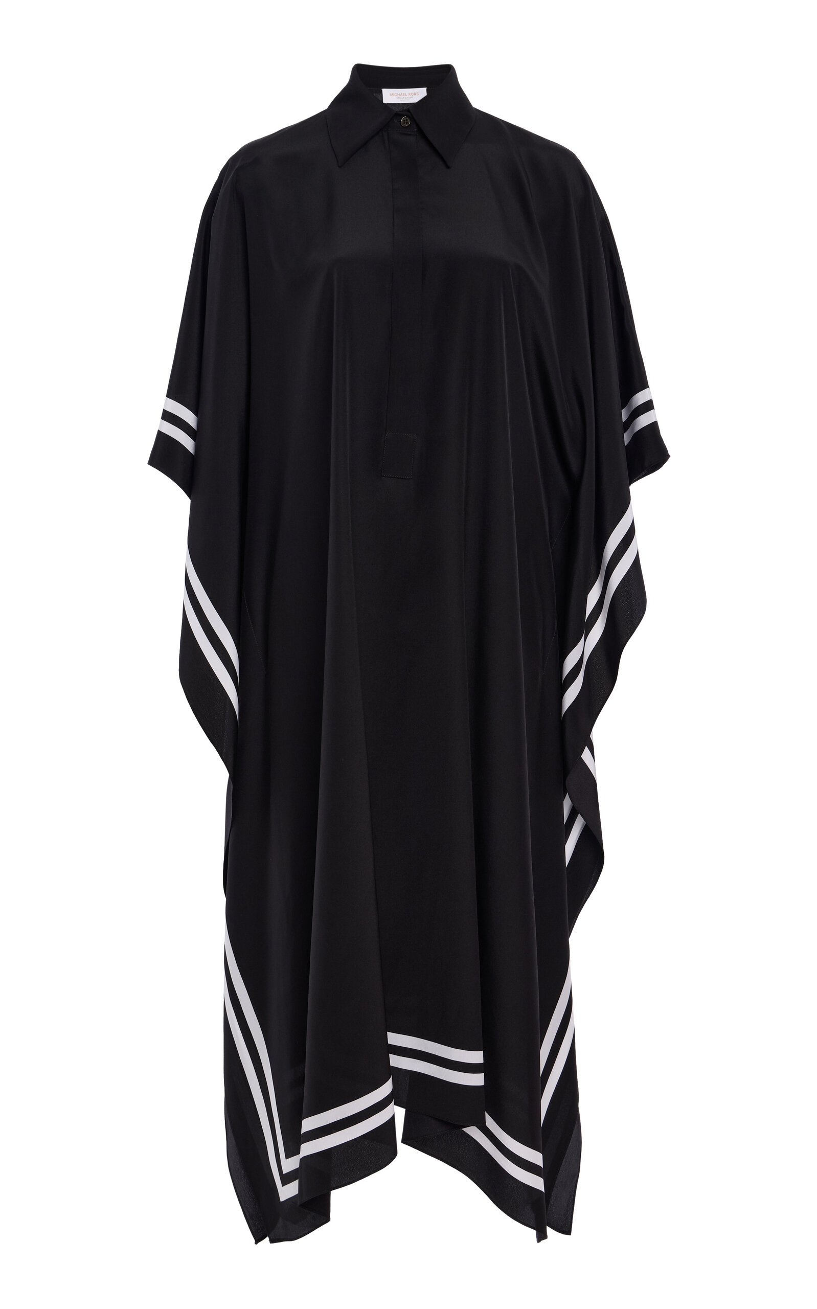 Michael Kors Collection Relaxed Silk Crepe de Chine Caftan Midi Dress - Black/white
