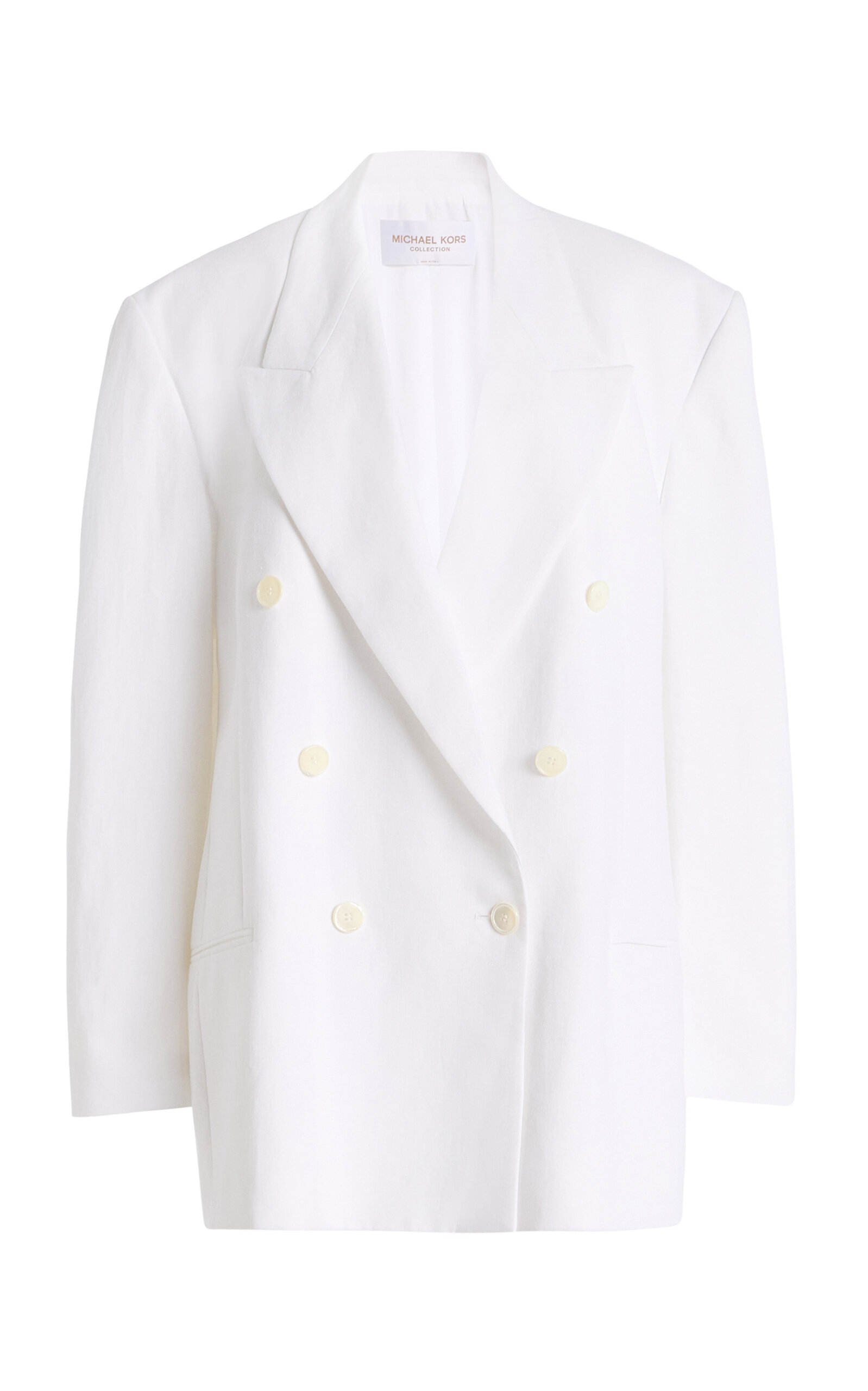 Michael Kors Shawn Double-breasted Sand Washed-linen Suiting Blazer In White