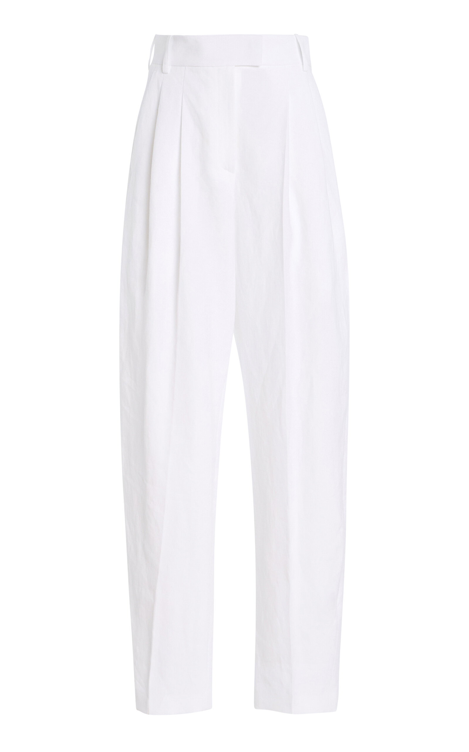 Michael Kors Collection Pleated Sand washed-Linen Suiting Straight-Leg Pants - White