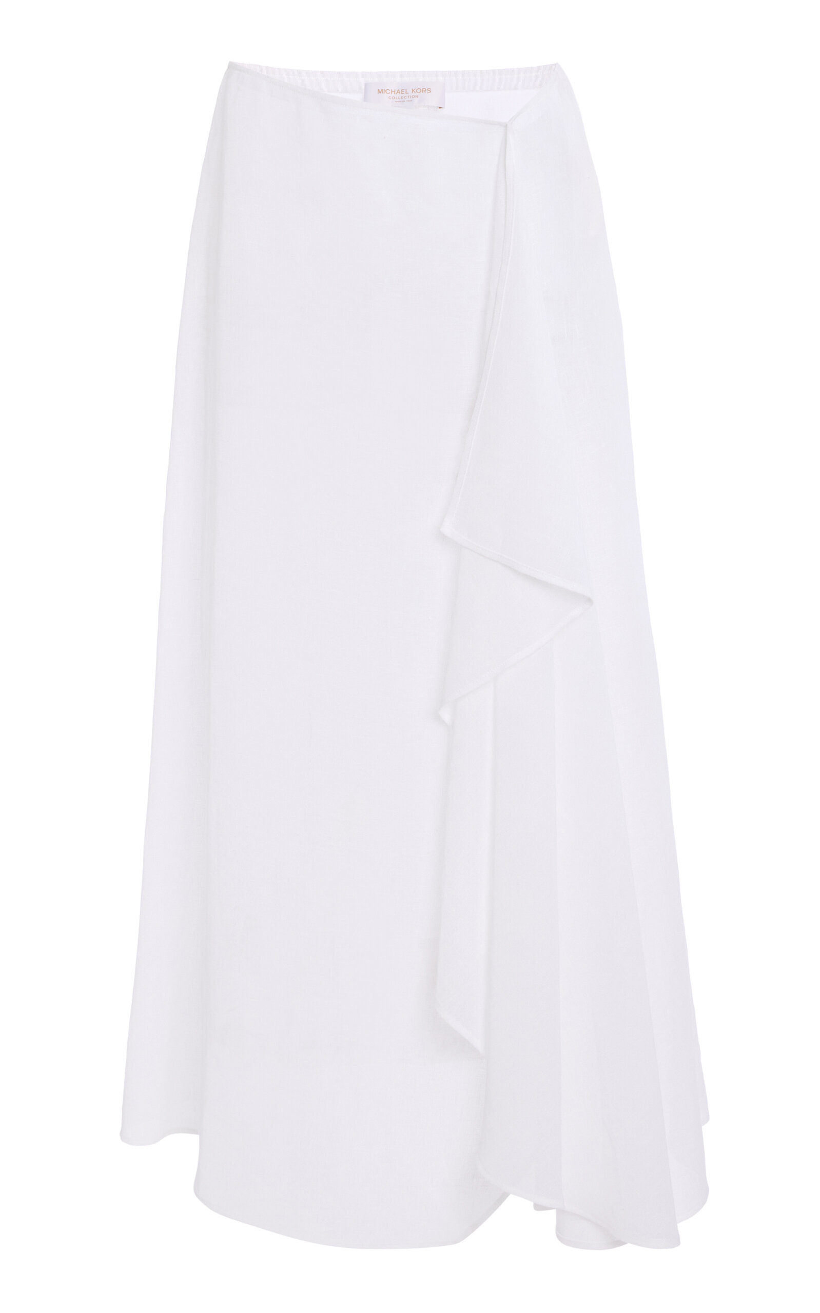 Michael Kors Ruffled Linen Crepe Gauze Pareo Maxi Skirt In White