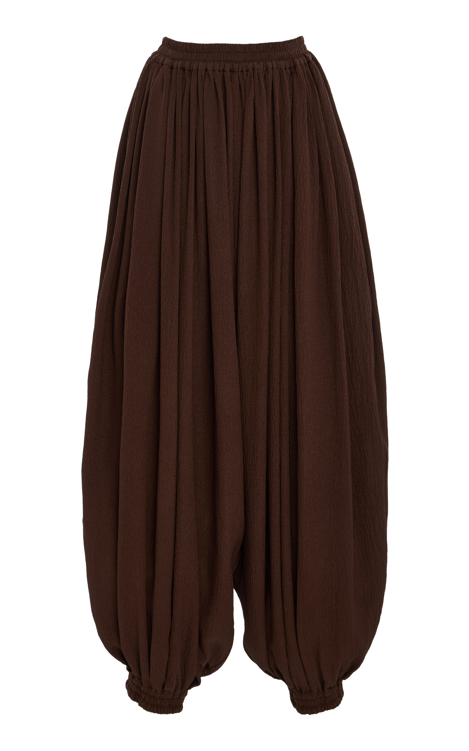 Michael Kors Sarouel Relaxed Silk Seersucker Wide-leg Pants In Brown