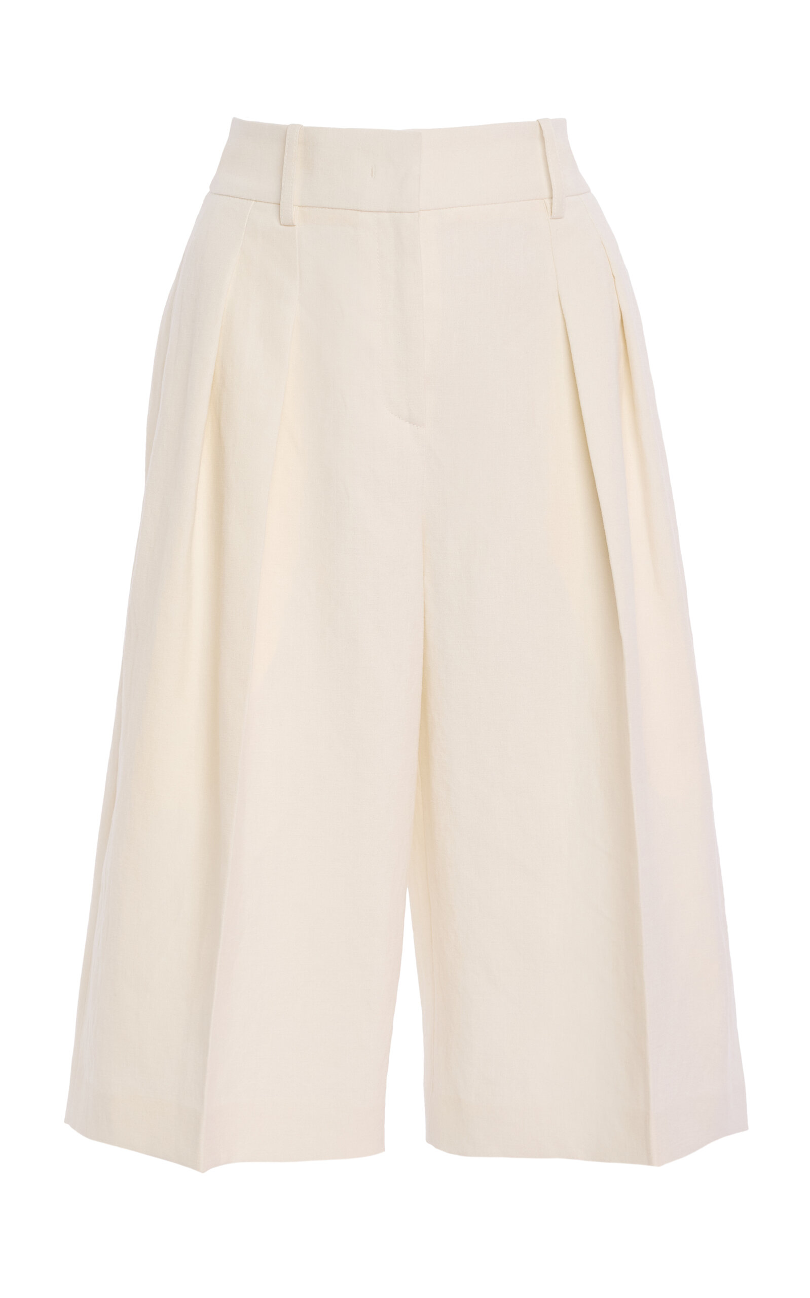 Michael Kors Pleated Sand Washed-linen Suiting Knee-length Shorts In Neutral