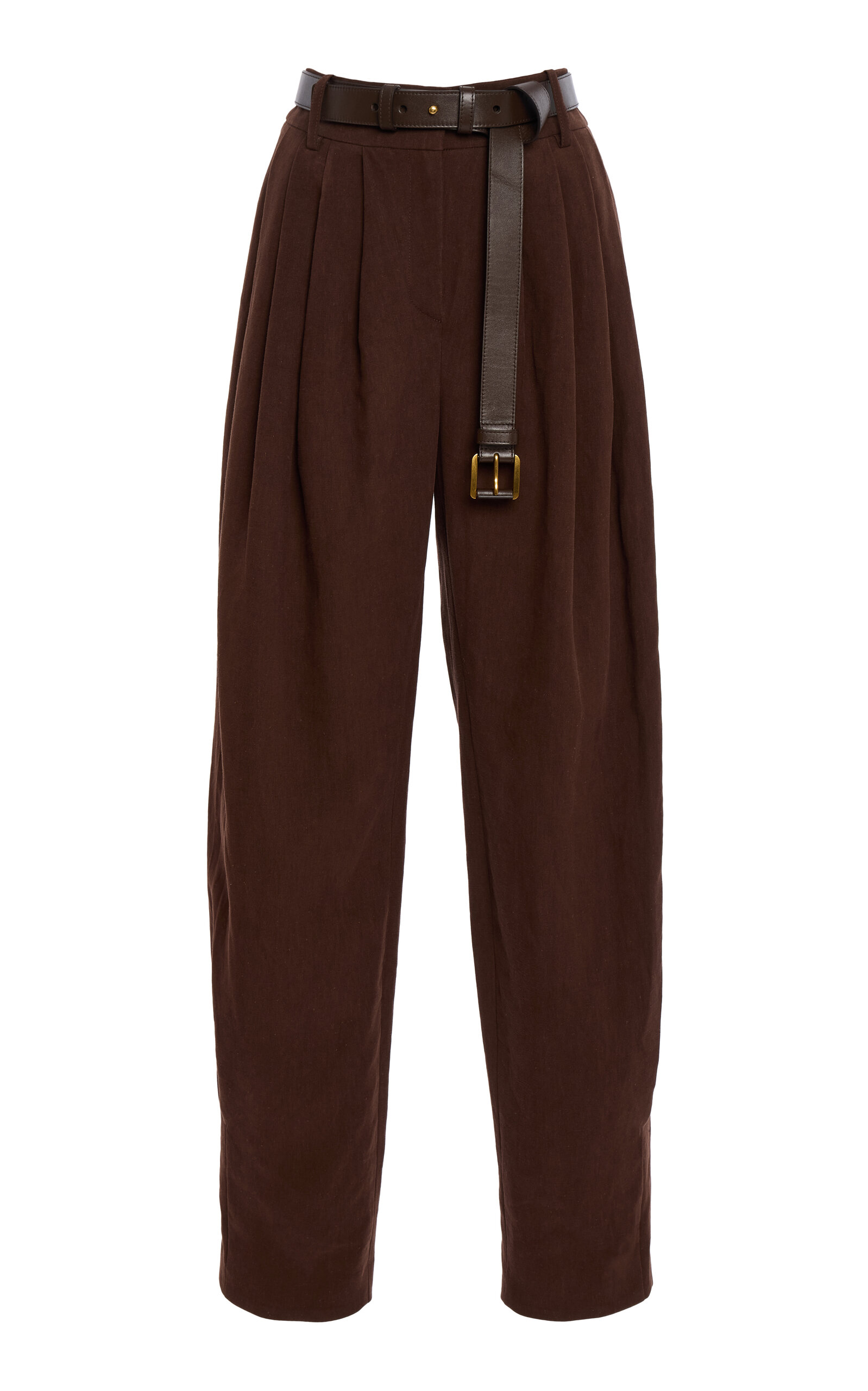 Michael Kors Pleated Sand Washed Linen Suiting Barrel Pants In Brown