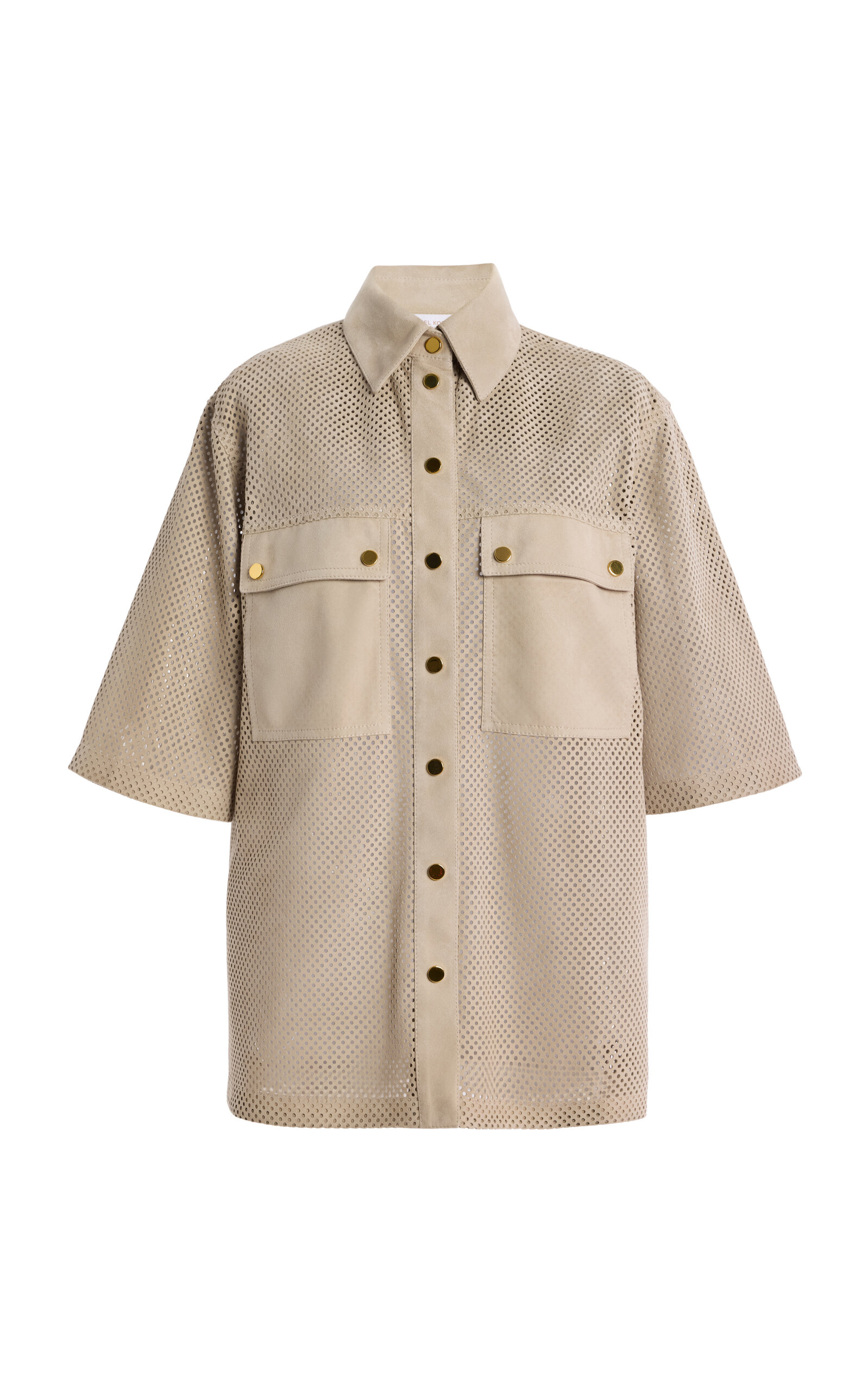 Michael Kors Perforated Suede Camp Shirt In Neutral