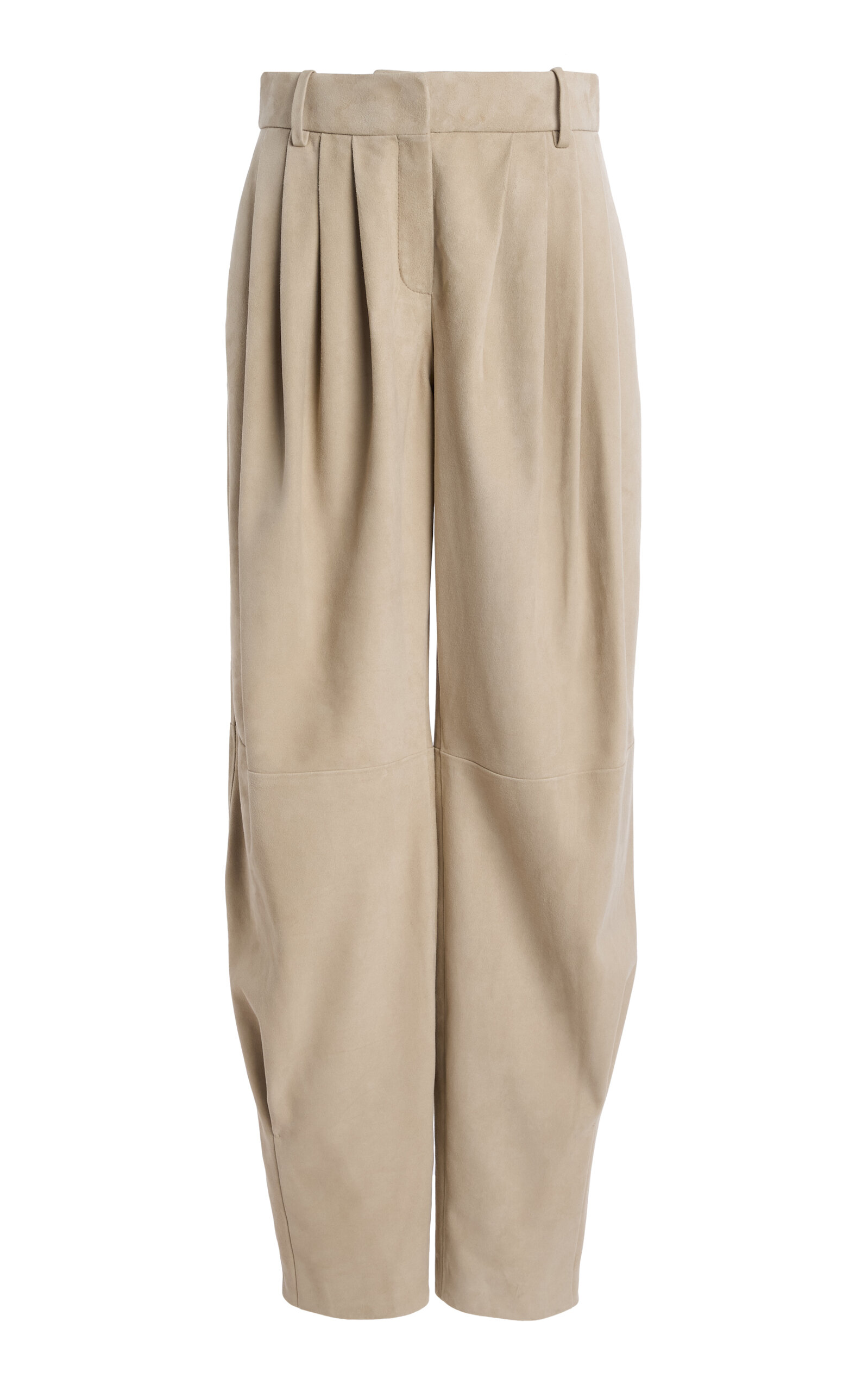 Michael Kors Pleated Suede Barrel Pants In Neutral