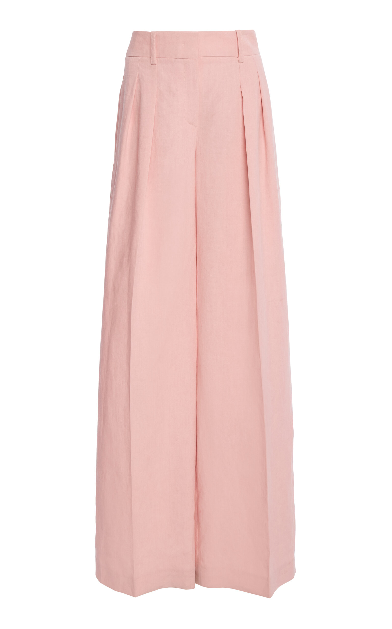 Michael Kors Pleated Sand Washed Linen Suiting Wide-leg Pants In Pink