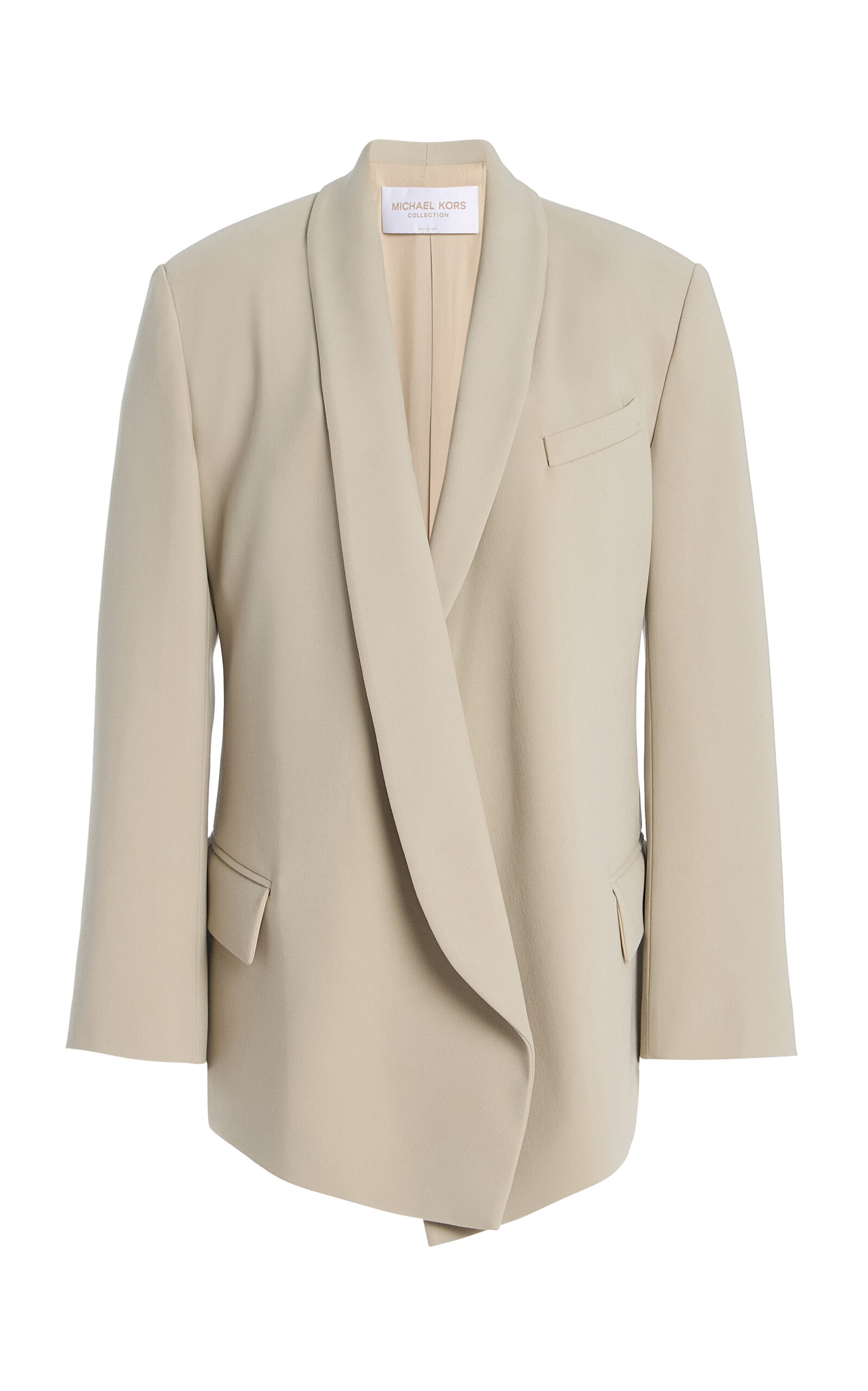 Michael Kors Wrap-front Stretch Tissue Wool Crepe Blazer In Neutral