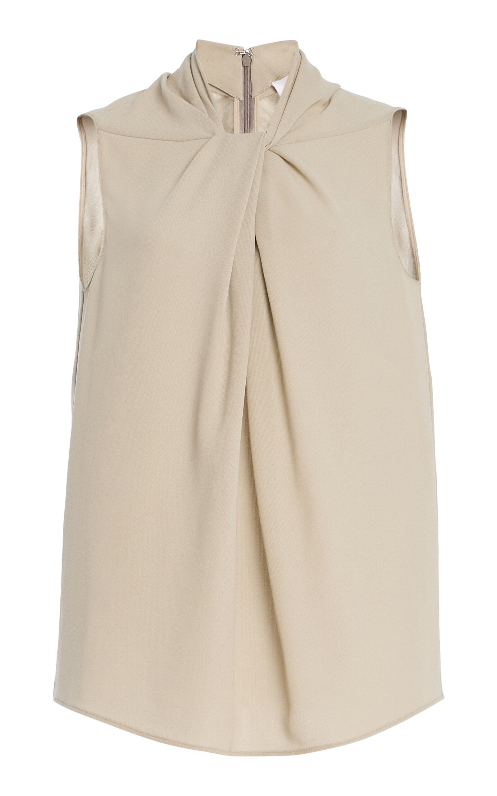 Michael Kors Knotted Fluid Wool Crepe Top In Neutral