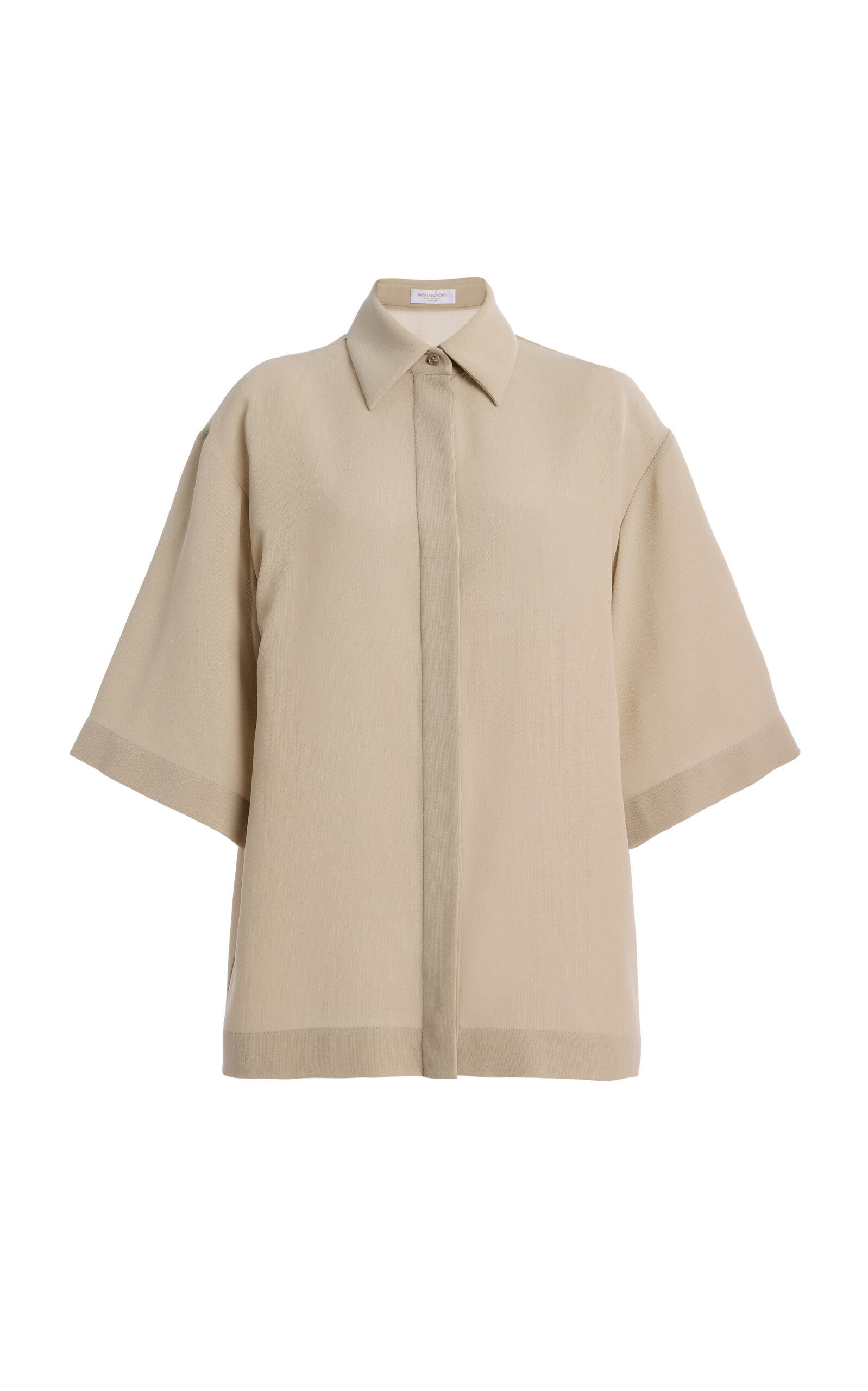 Michael Kors Relaxed Fluid Wool Crepe Camp Shirt In Neutral