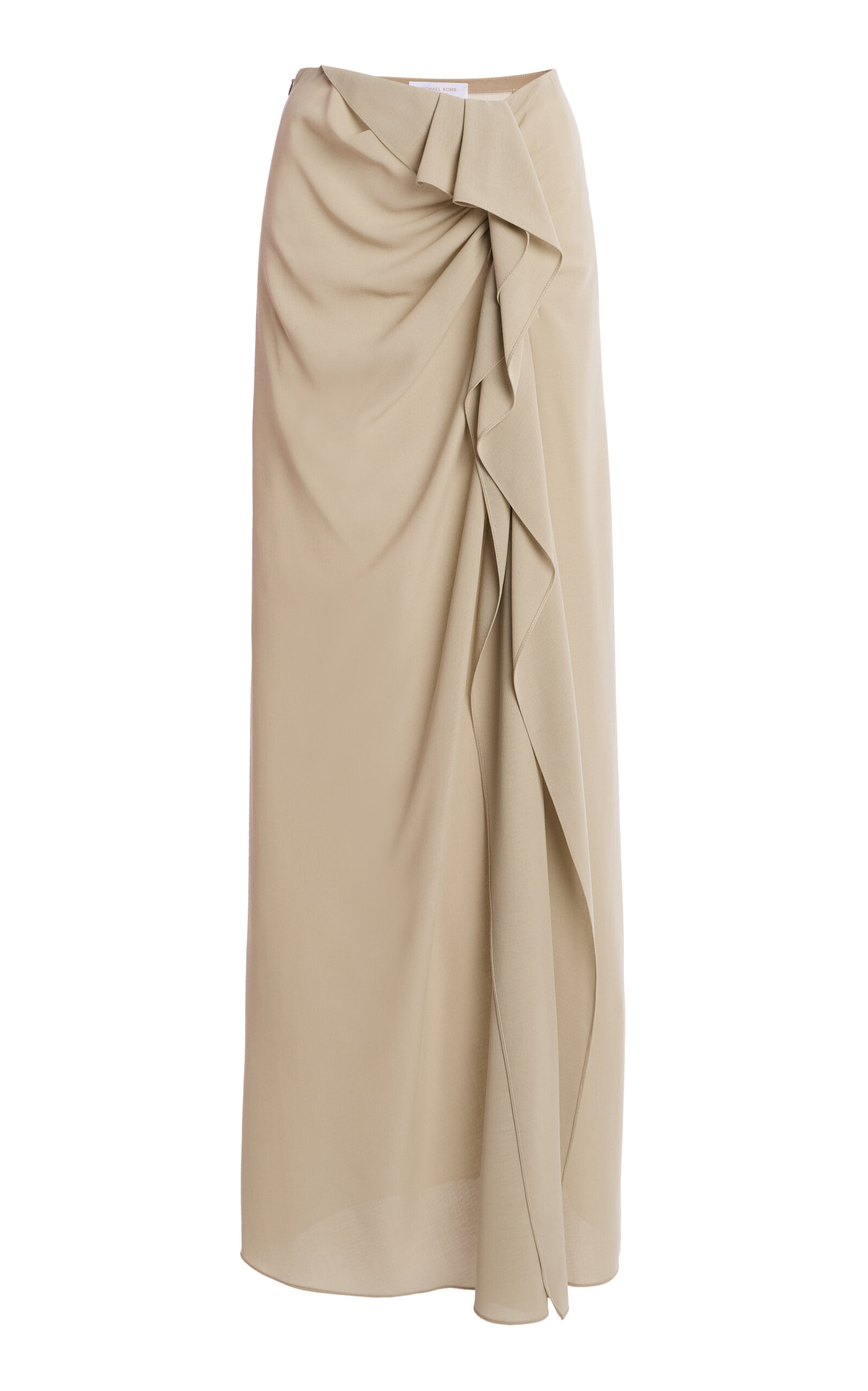 Michael Kors Draped Fluid Wool Crepe Pareo Maxi Skirt In Neutral