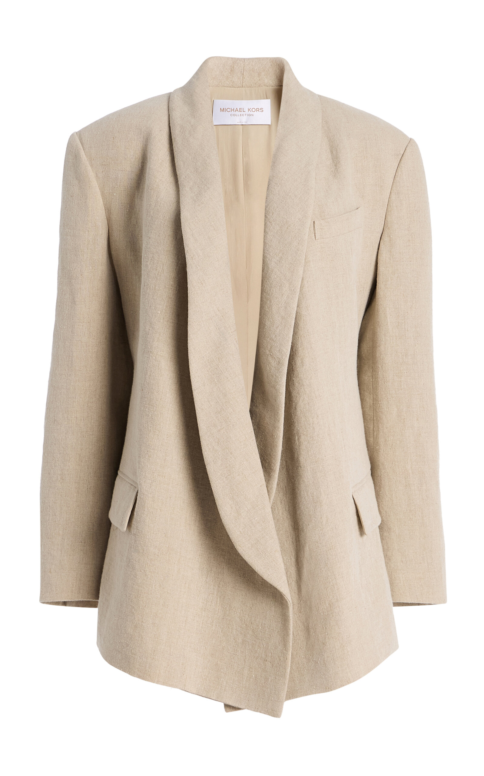Michael Kors Wrap-front Linen Serge Blazer In Neutral