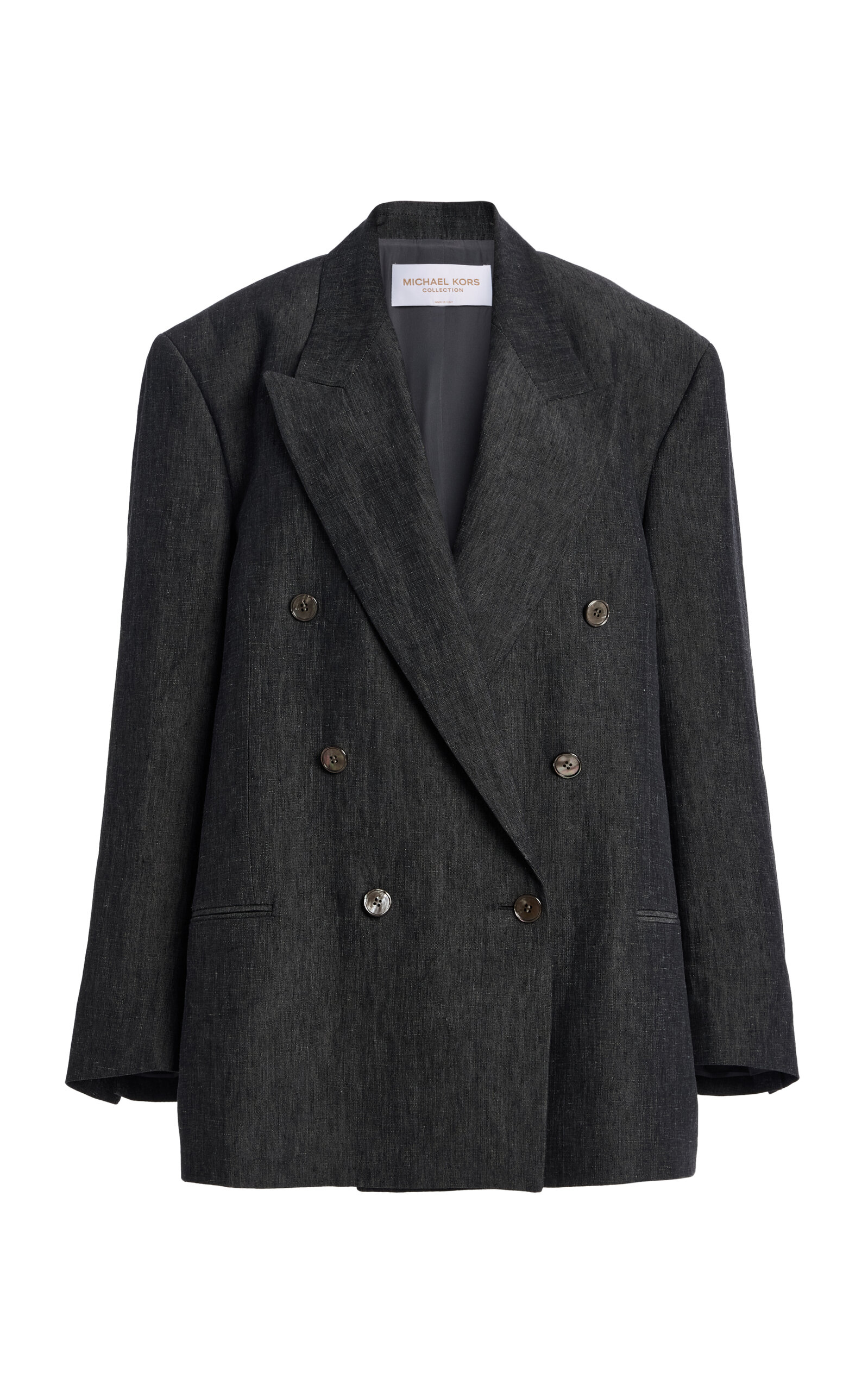 Michael Kors Collection Shawn Double-Breasted Sharkskin Linen Blazer - Grey