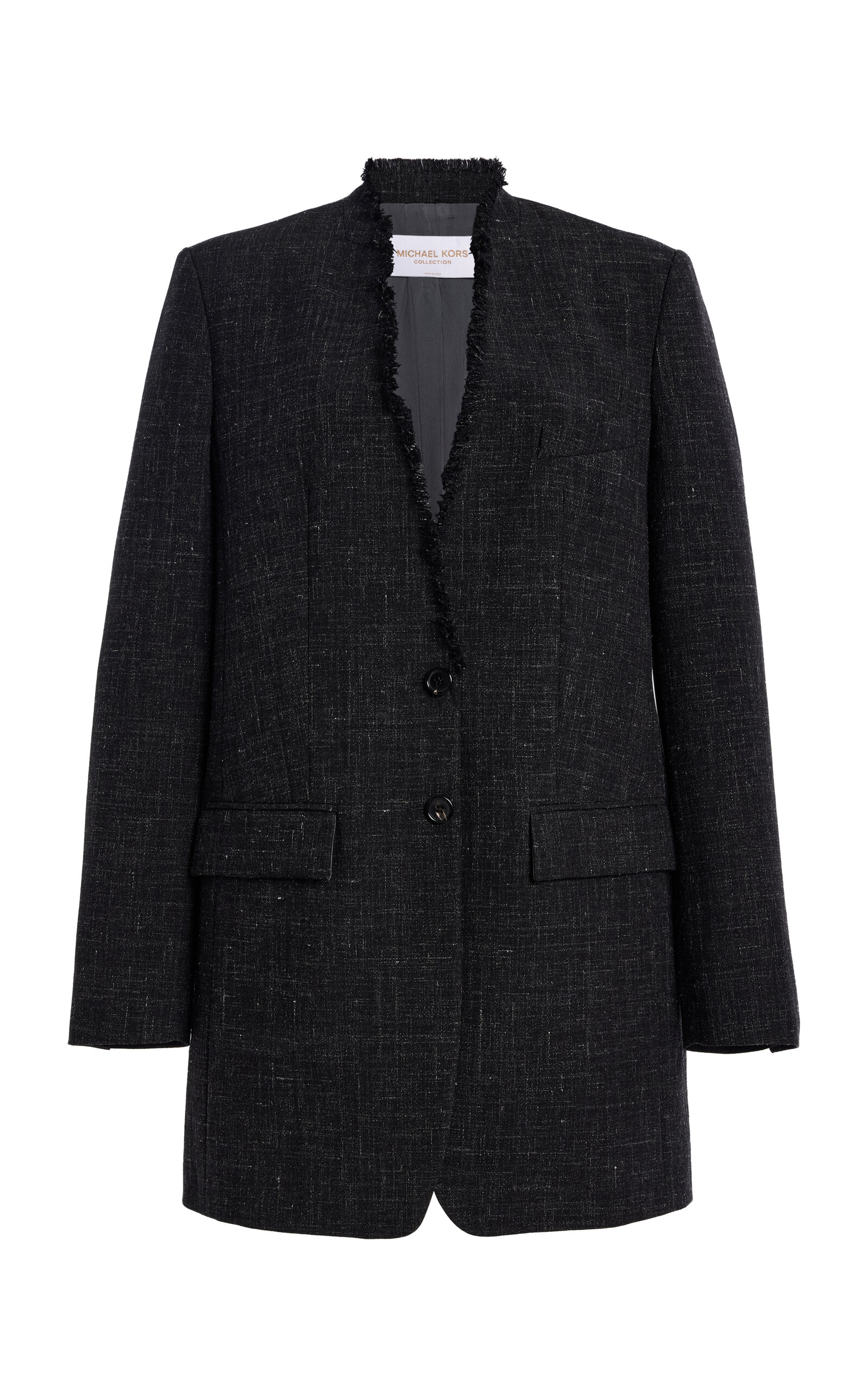 Michael Kors Collection Frayed Wool-Linen Blazer - Dark Grey