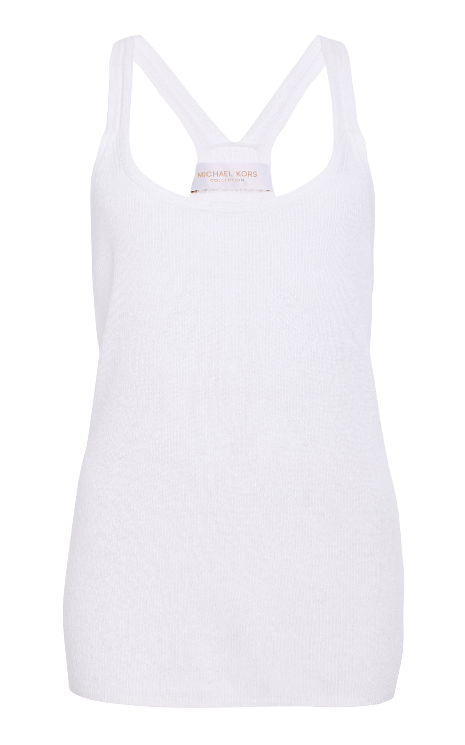 Michael Kors Ribbed Superfine Linen-cotton Tank Top In White