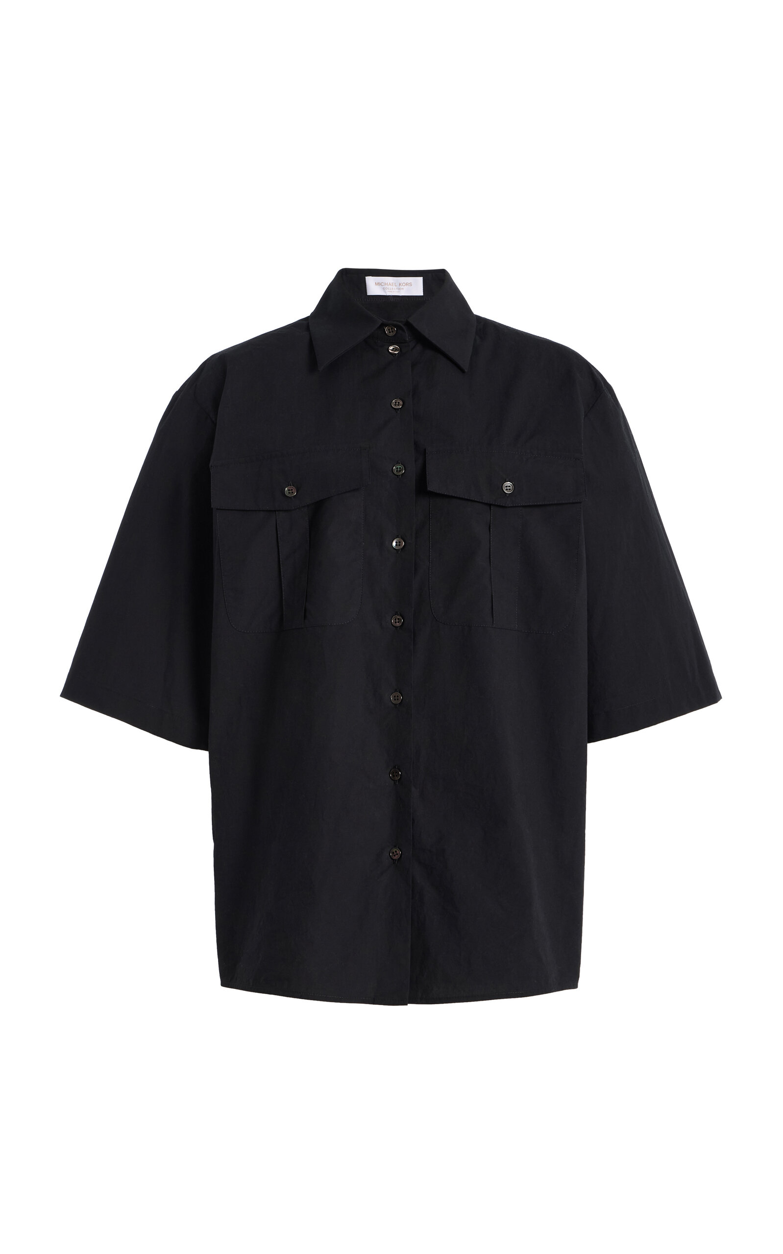Michael Kors Boxy Washed Cotton-poplin Camp Shirt In Black