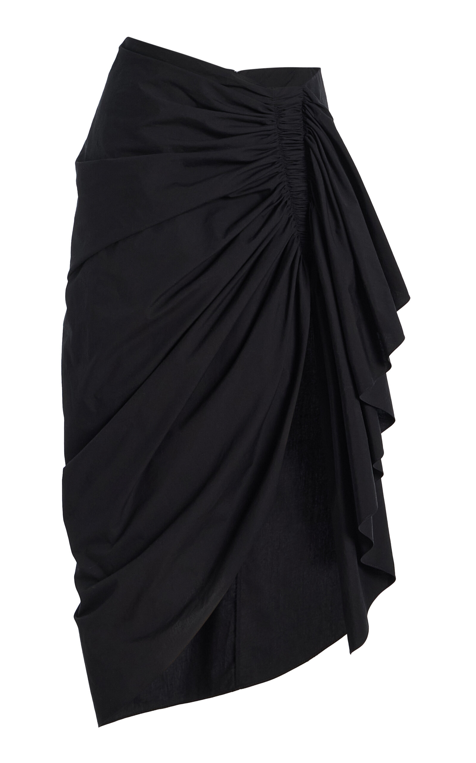 Michael Kors Collection Ruched Washed Cotton-Poplin Pareo Midi Skirt - Black