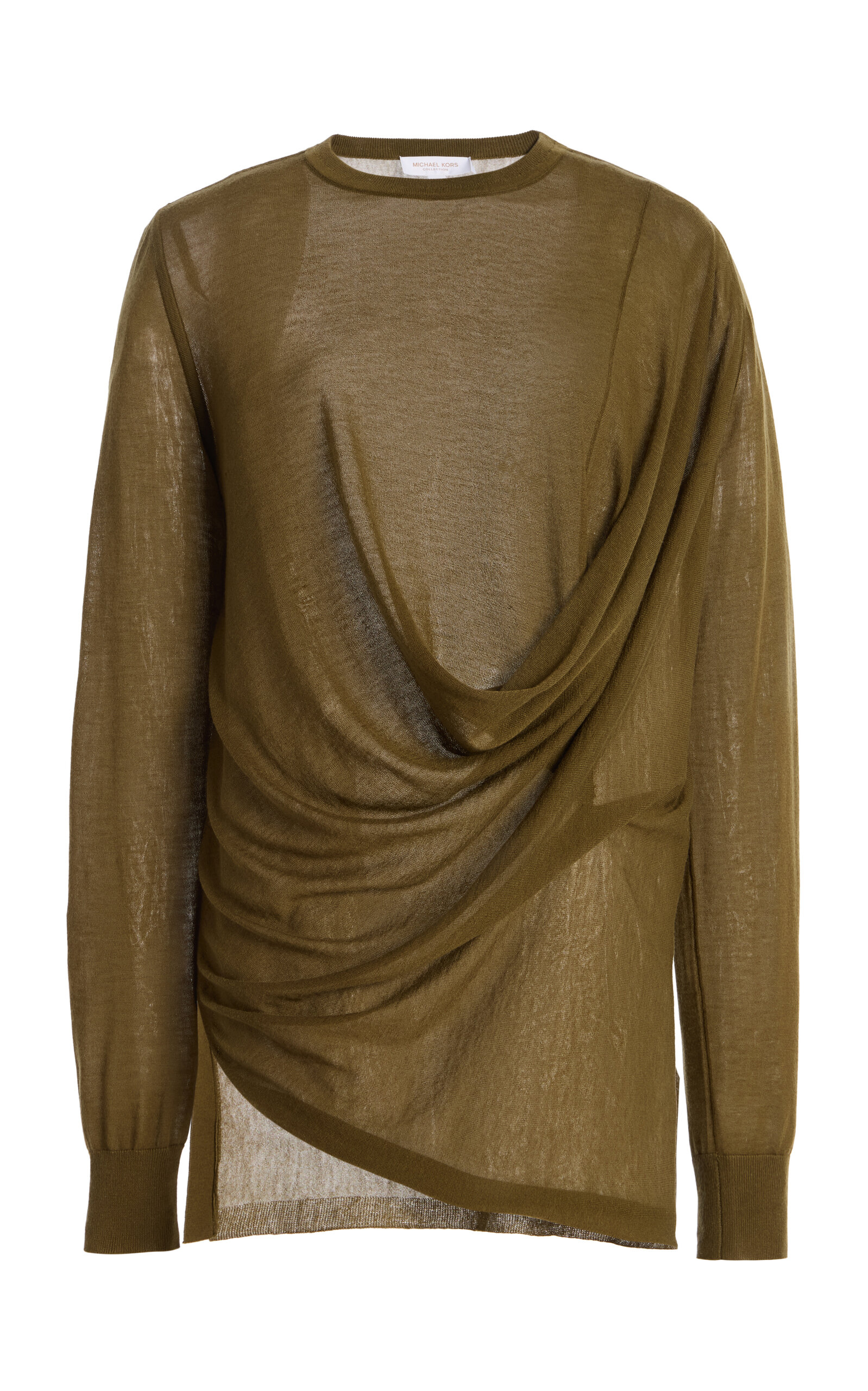 Michael Kors Collection Draped Cashmere Merino Silk Top - Olive
