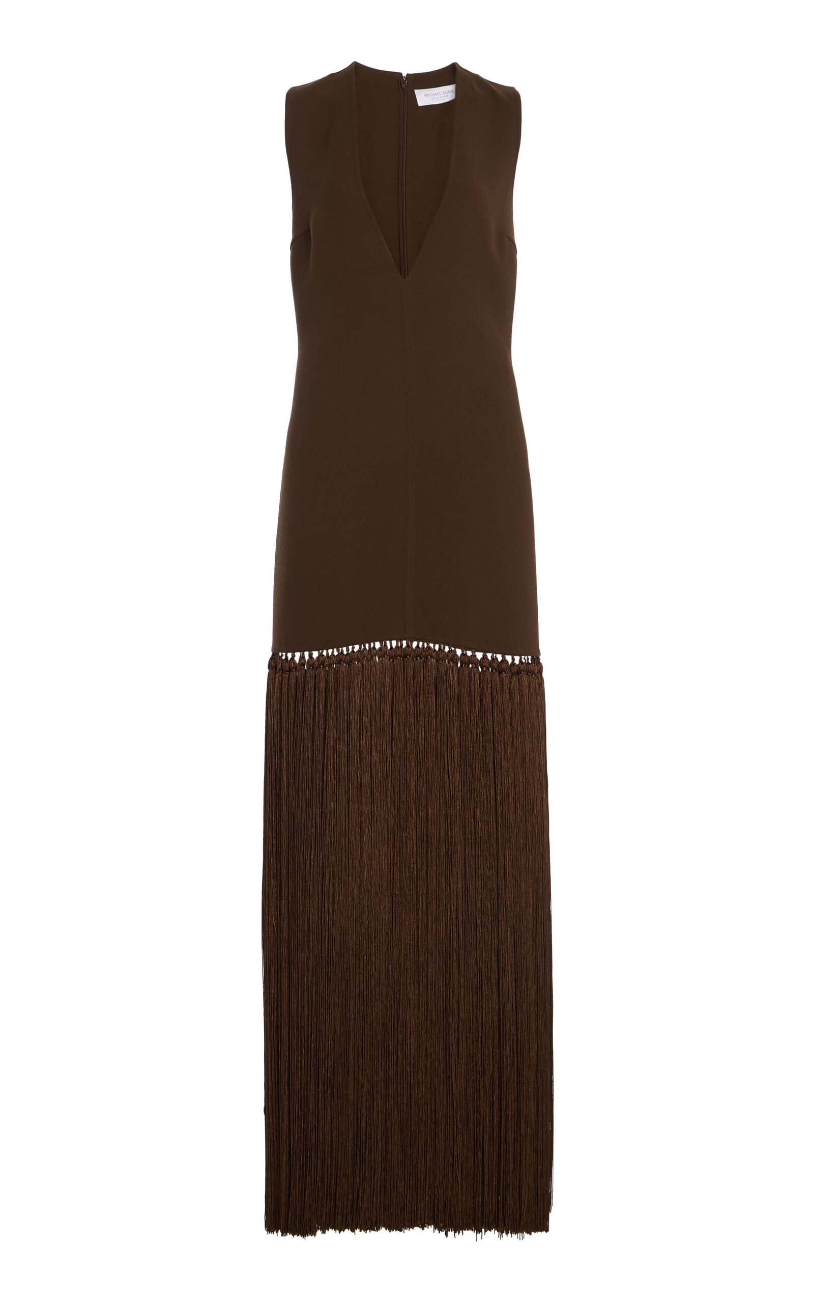 Michael Kors Tassel-detailed Crepe Wool Maxi Dress In Brown