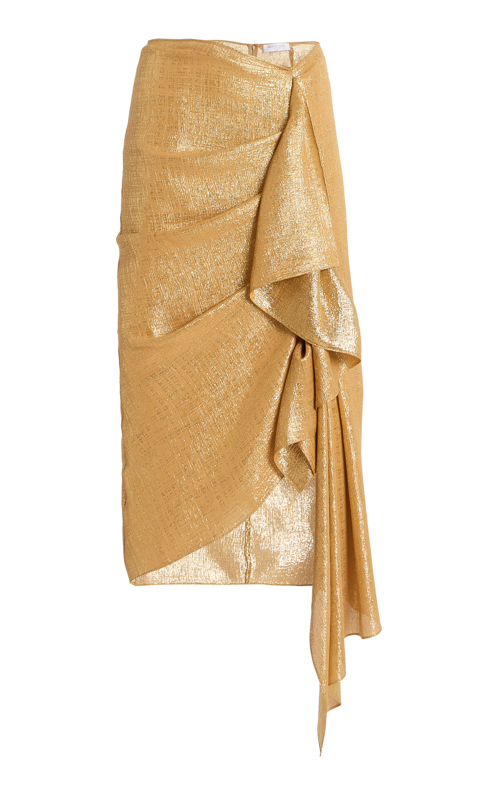 Michael Kors Collection Asymmetric Georgette Lamé Midi Skirt - Gold