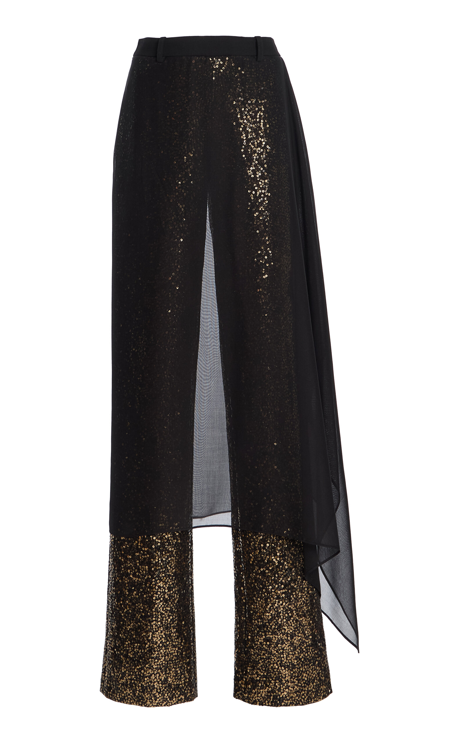 Michael Kors Embellished Stretch Tissue Wool Crepe Straight-leg Pants In Gold
