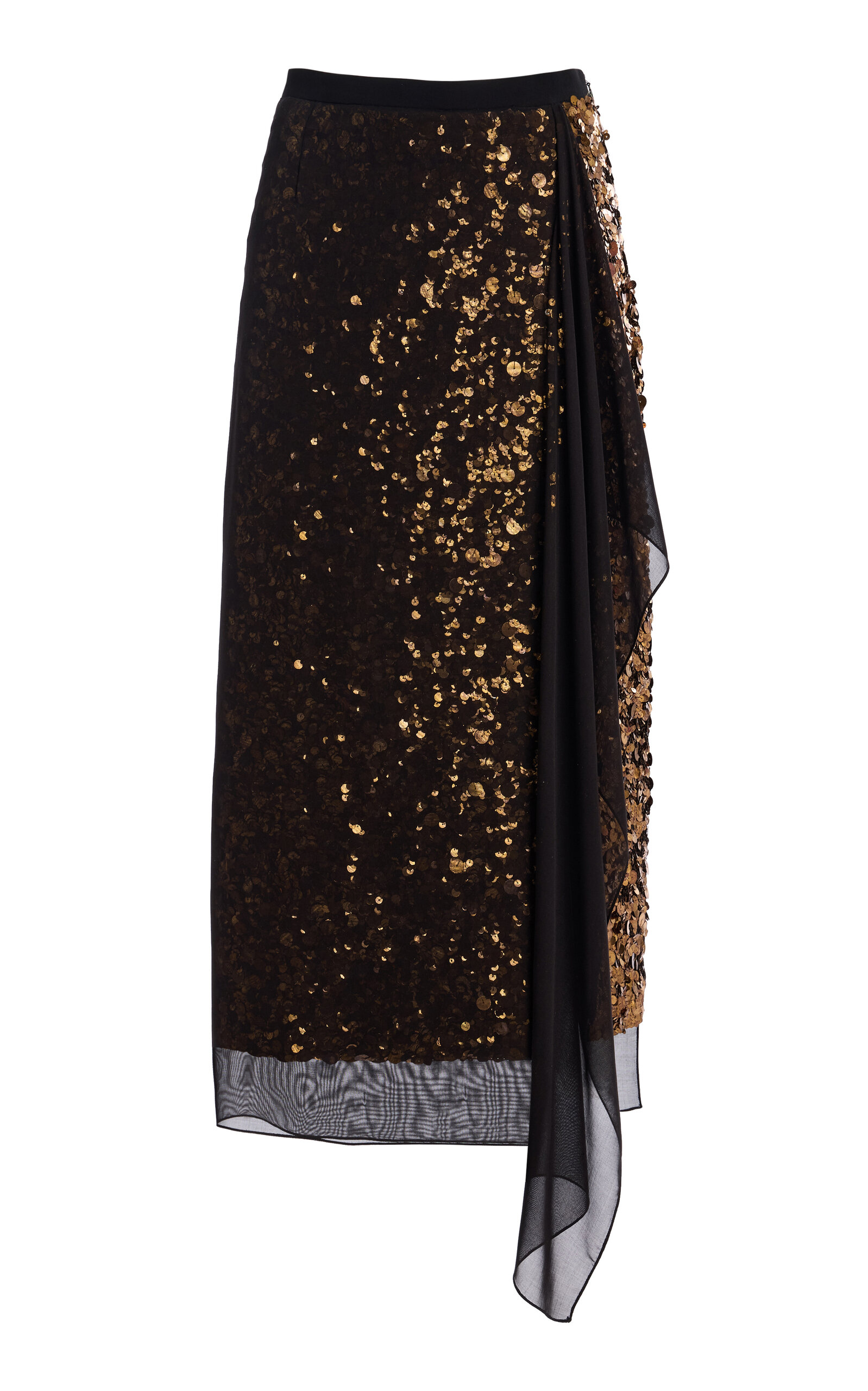 Michael Kors Embellished Silk Georgette Midi Skirt In Black