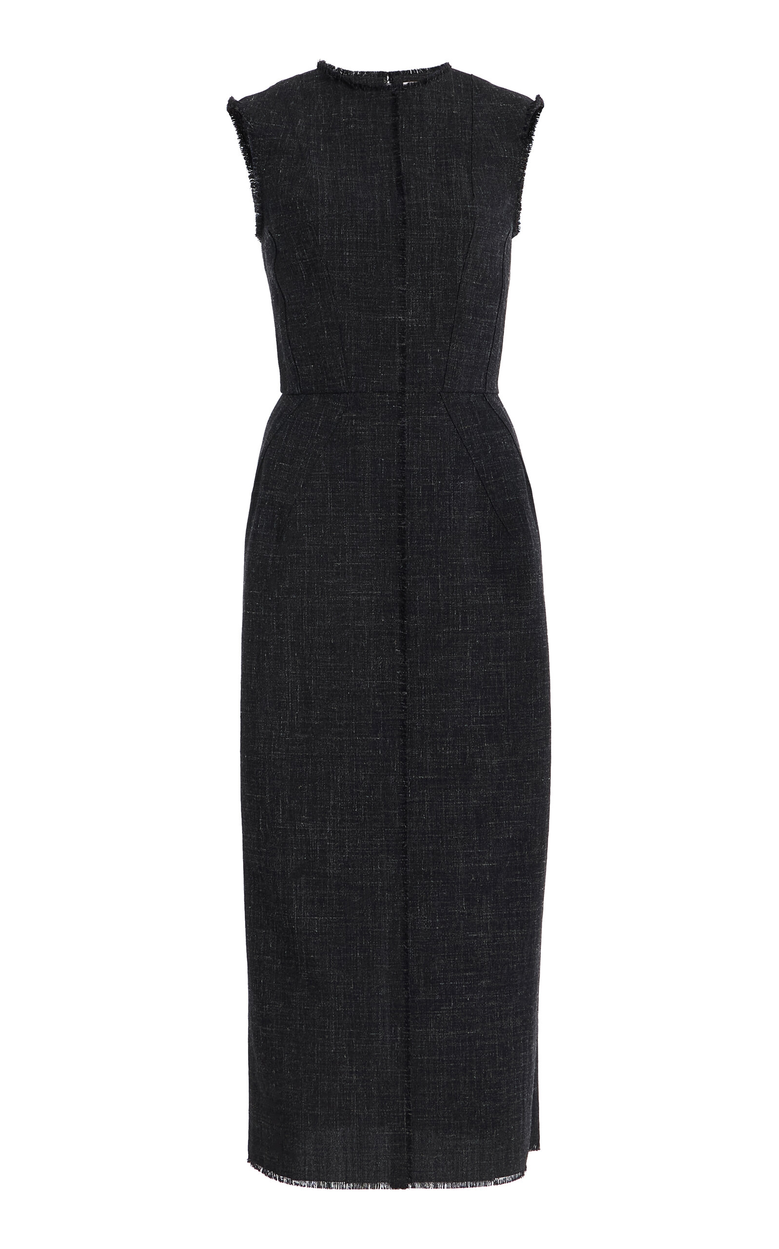 Michael Kors Collection Seamed Wool-Linen Midi Dress - Dark Grey