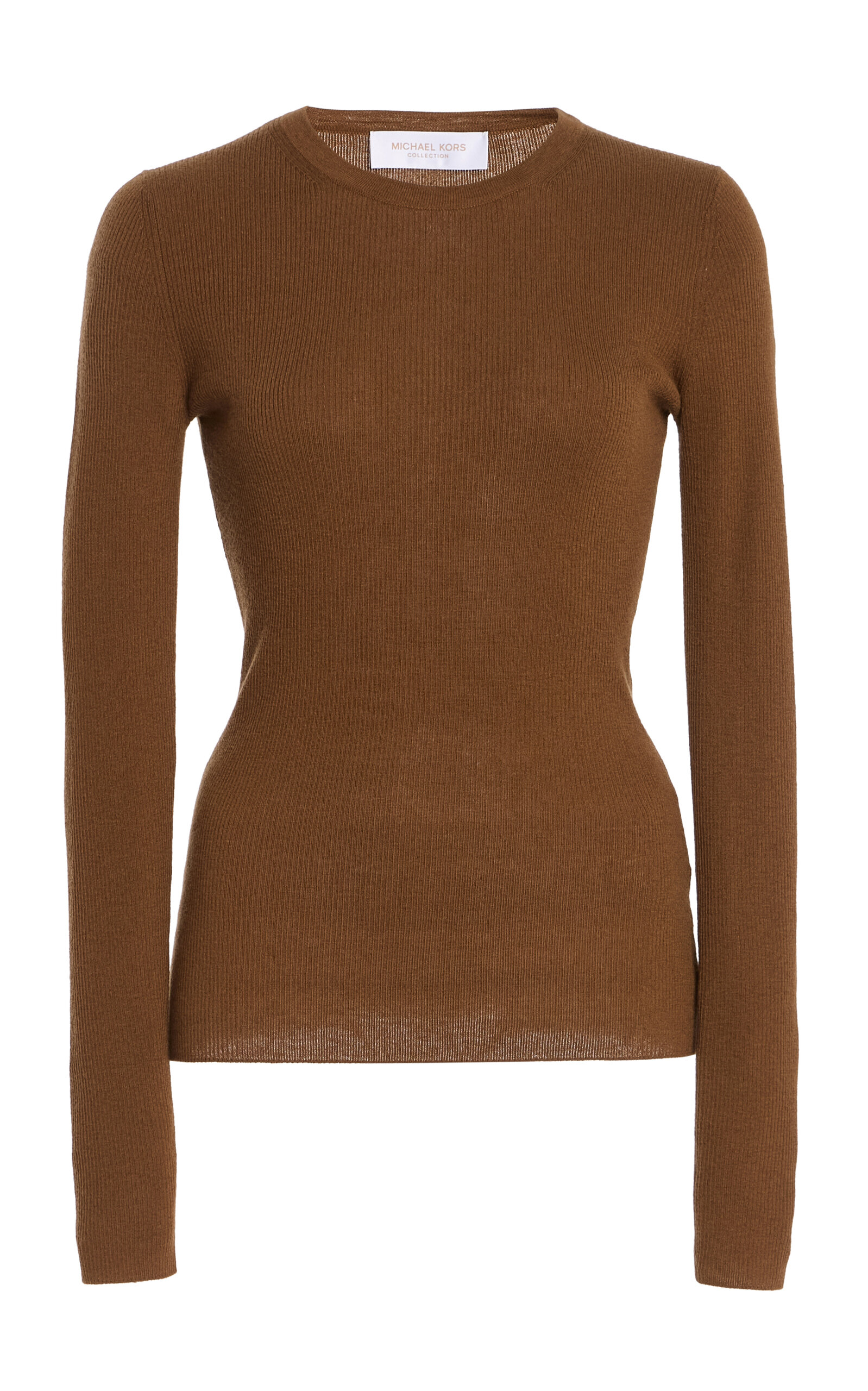 Michael Kors Collection Hutton Ribbed Tissue Cashmere Top - Tan