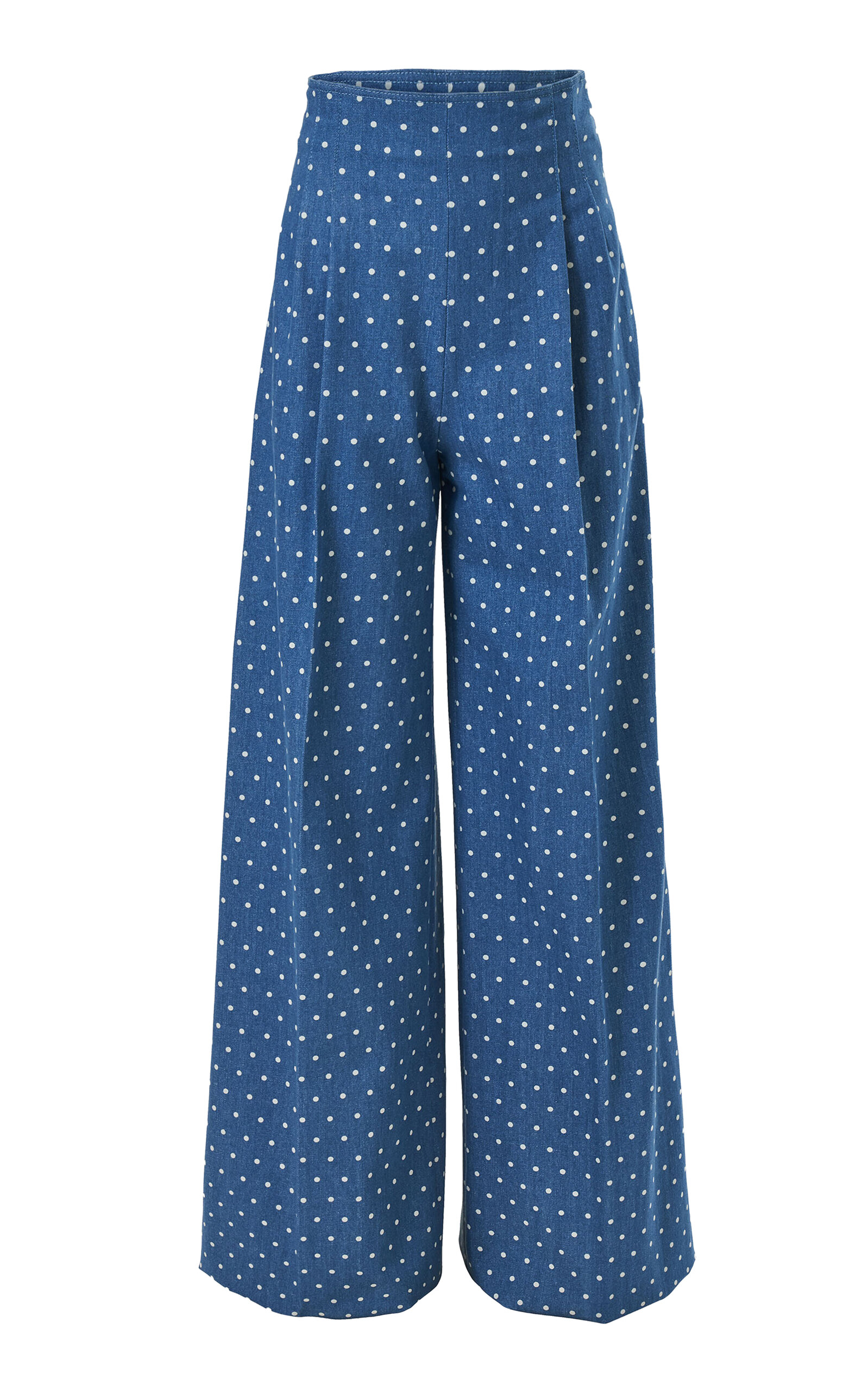 Carolina Herrera Marisol Polka-dot Denim Wide-leg Pants In Blue