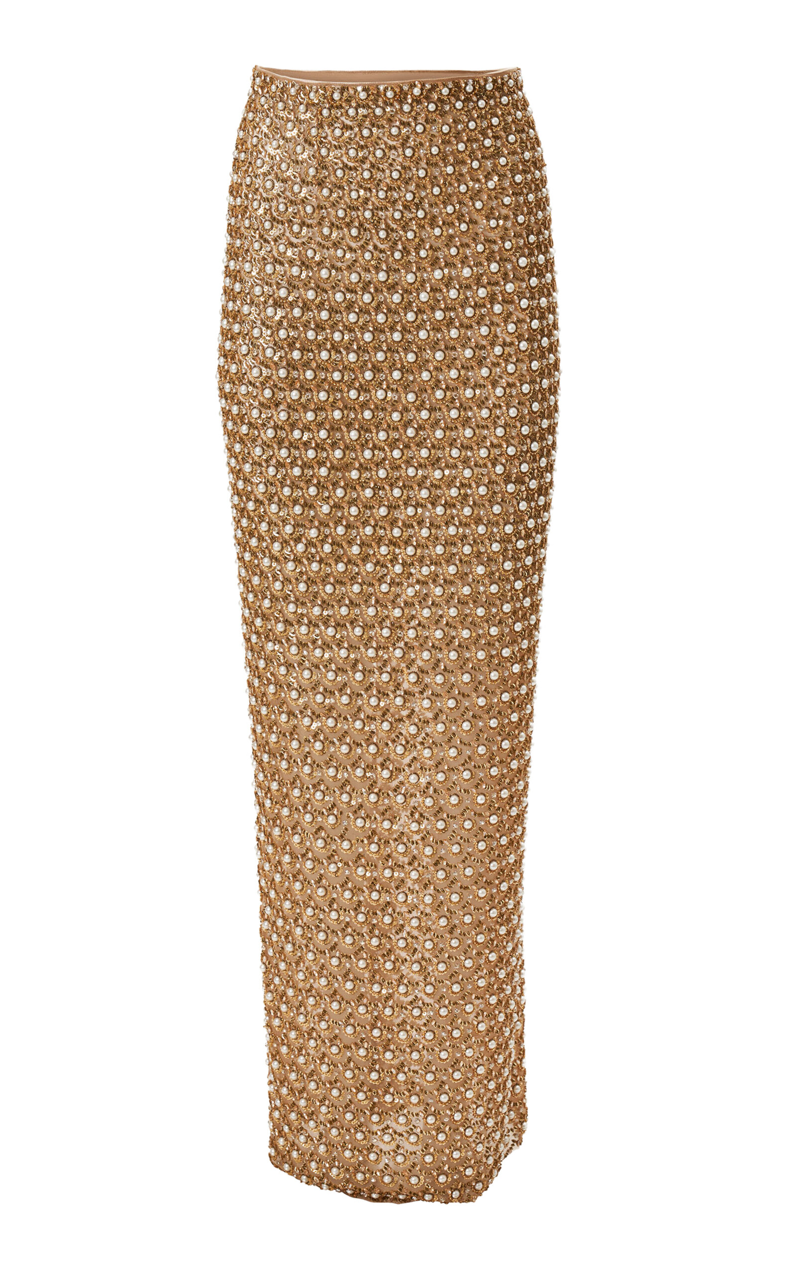 Carolina Herrera Embroidered Tulle Column Skirt - Gold