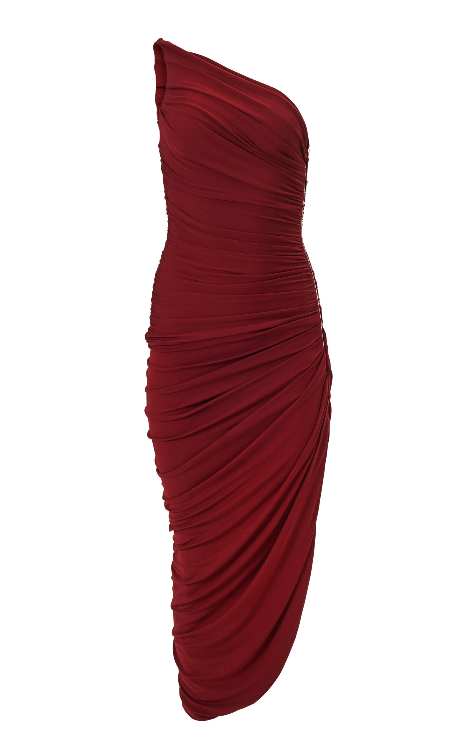 Carolina Herrera One-shoulder Ruched Jersey Dress In Burgundy